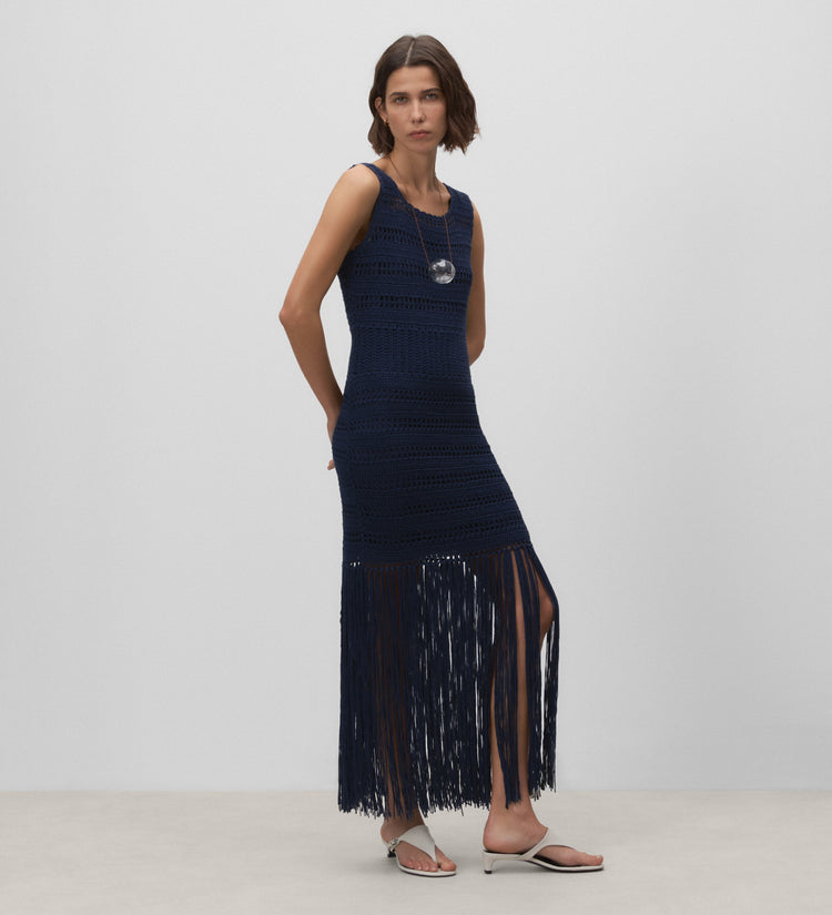 Robe en tricot à franges