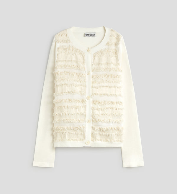 Short bi-material cardigan