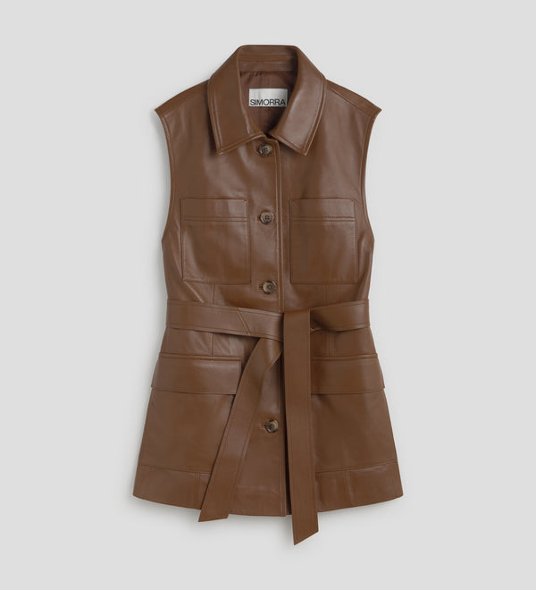 Nappa leather vest with pockets