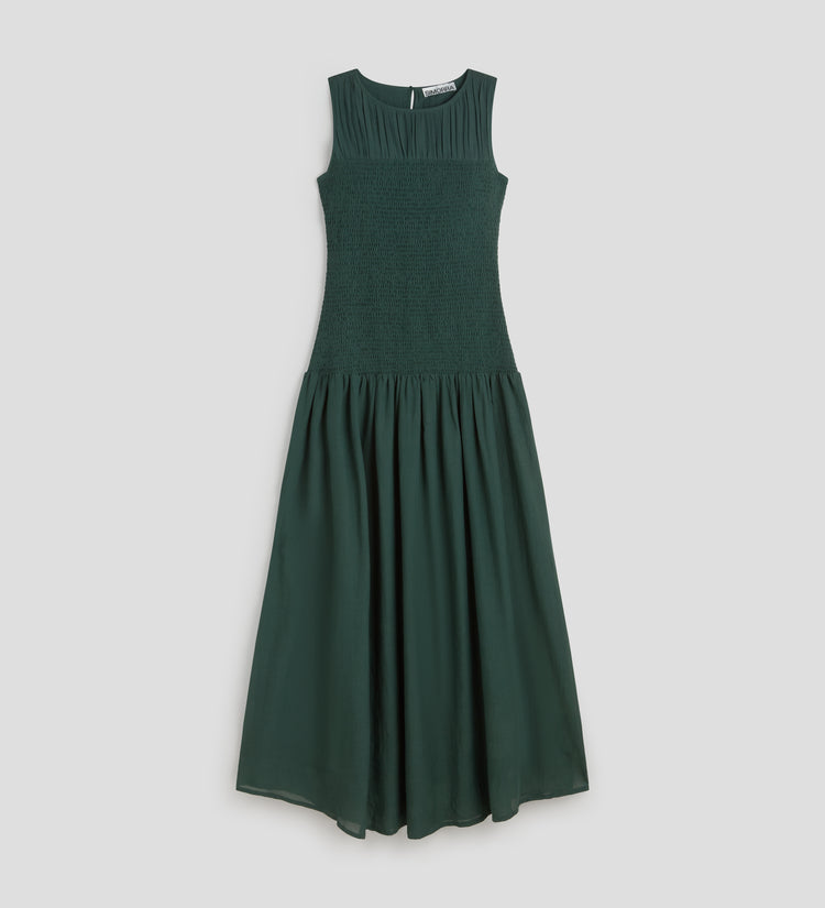 Robe longue en maille smockée