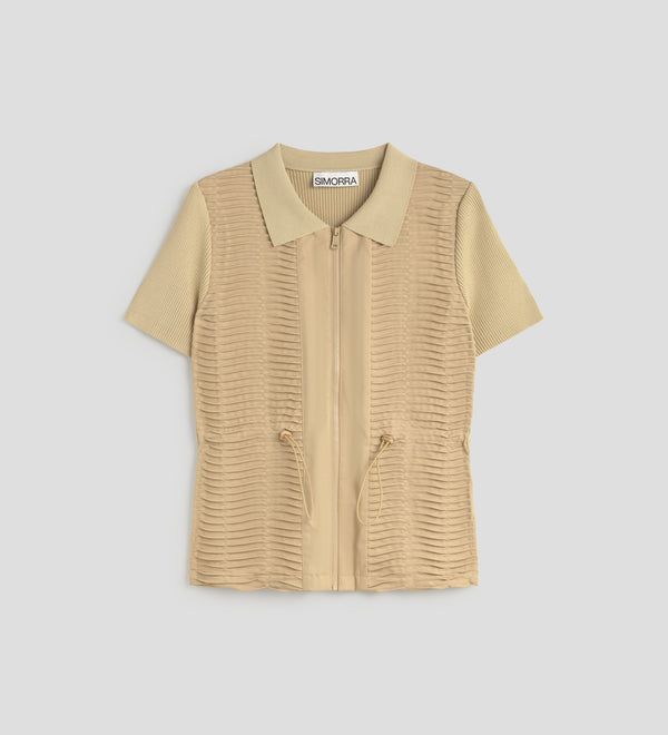 Short bi-material cardigan