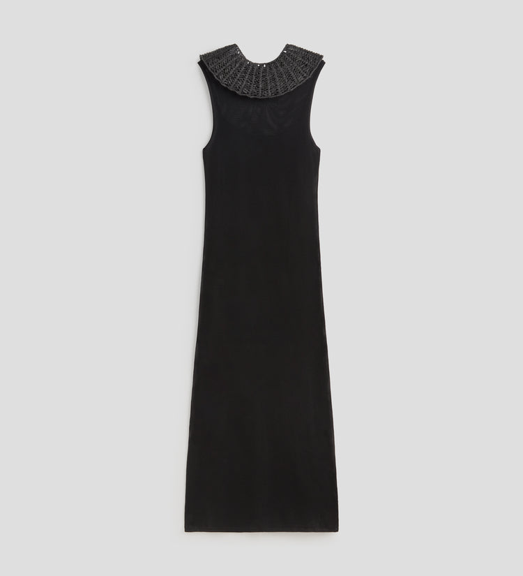 Robe maille col raphia