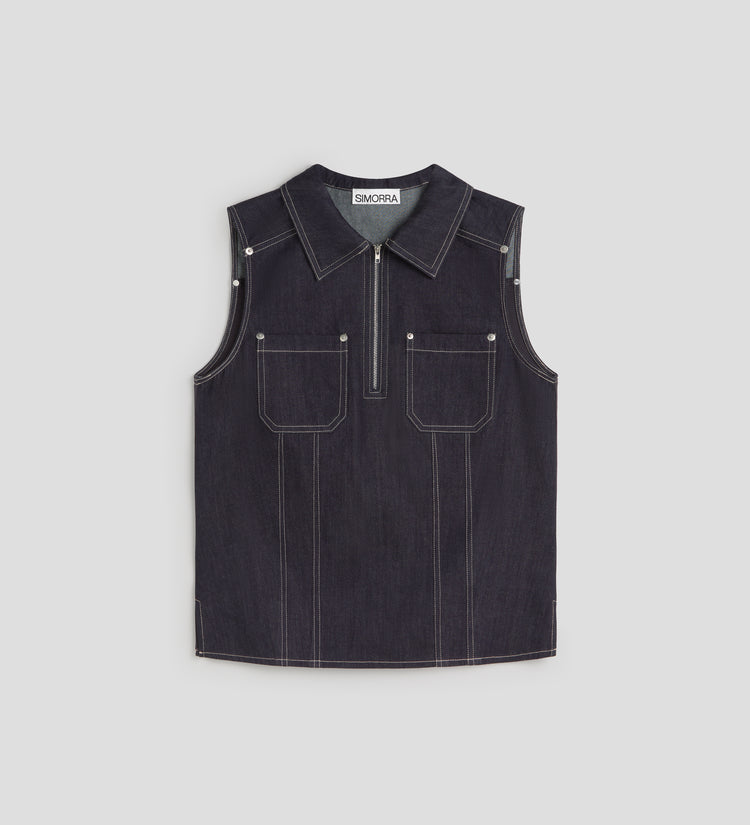 Top denim pespuntes