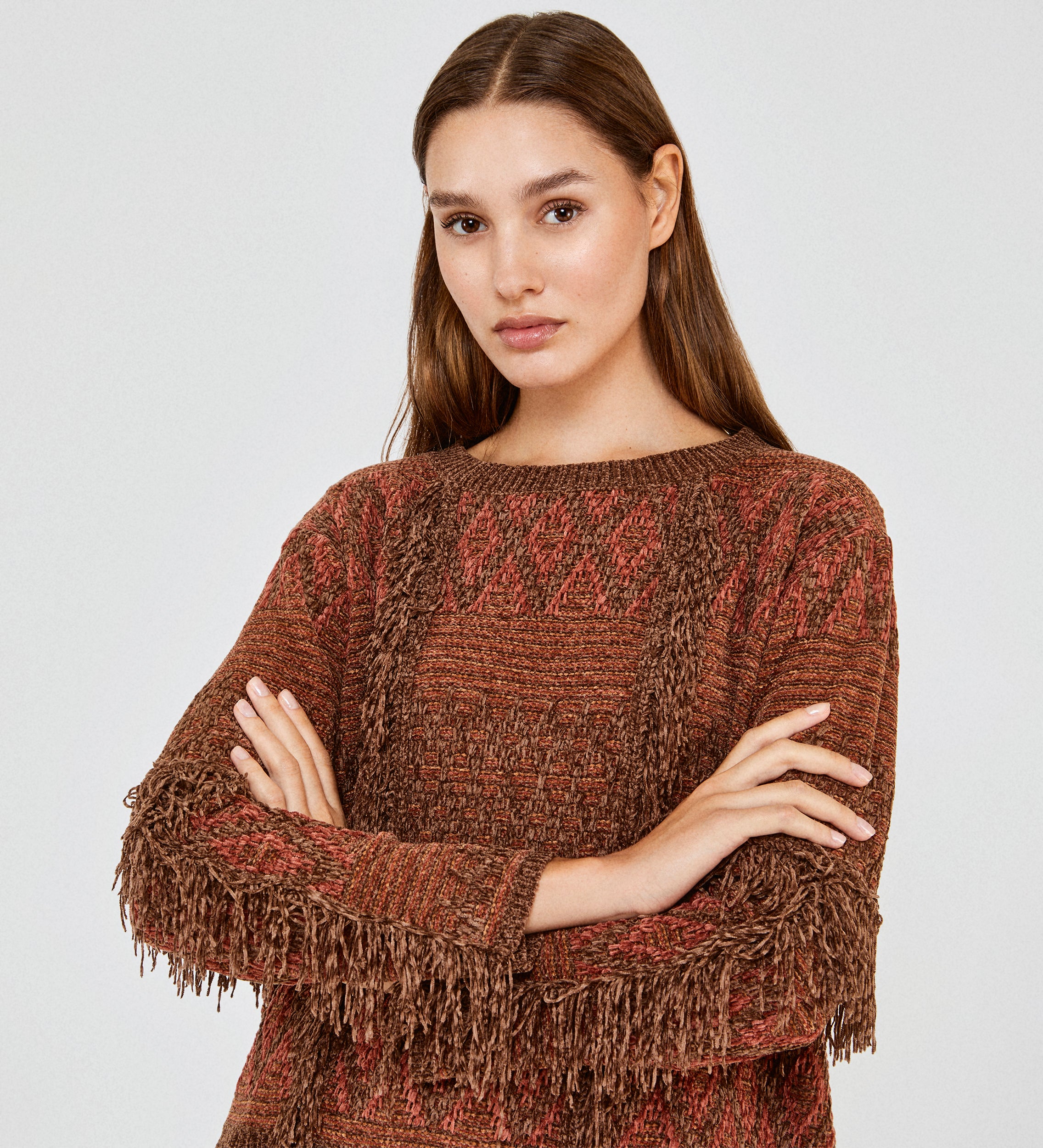 Fringed jacquard jumper