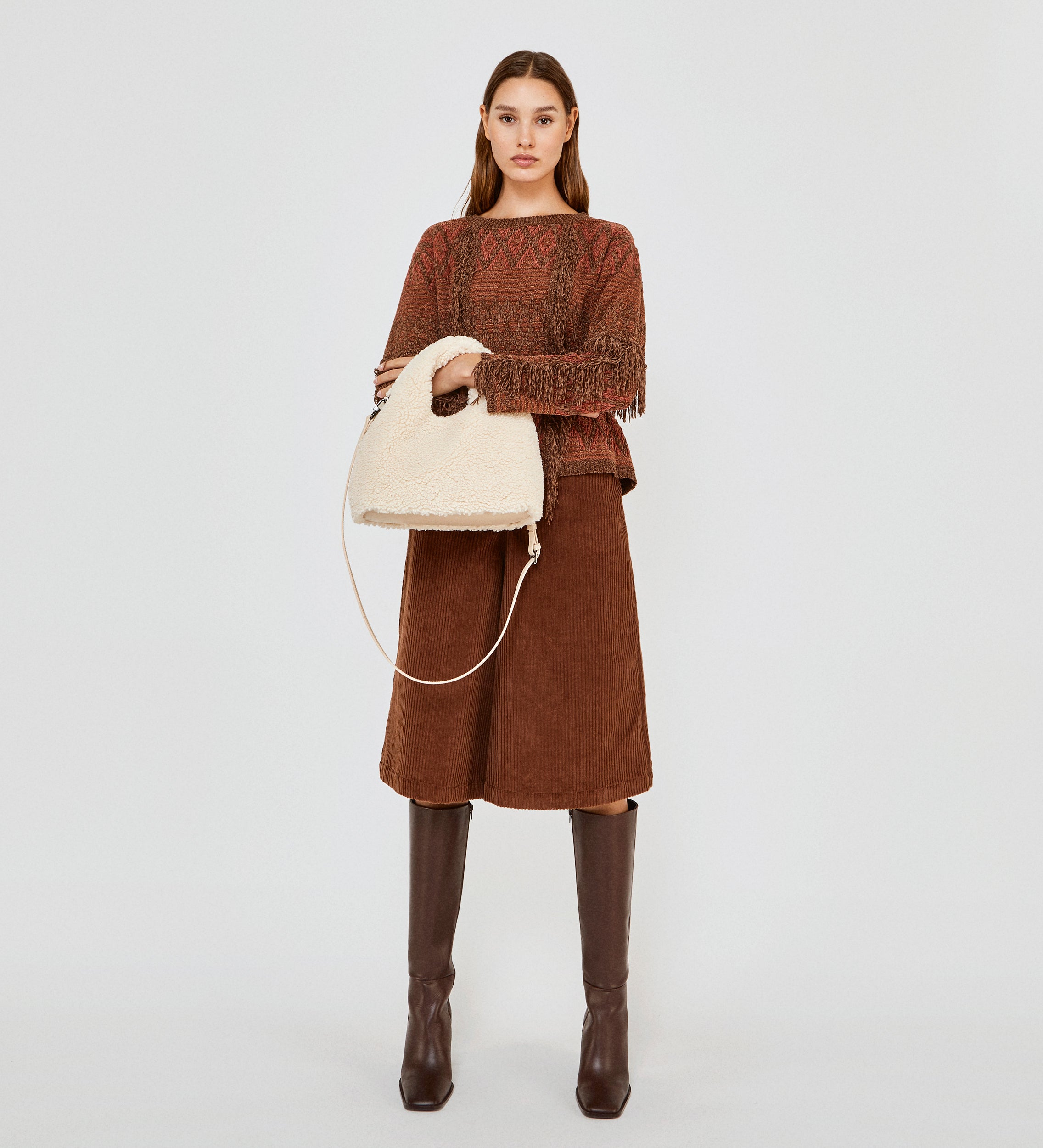 Fringed jacquard jumper