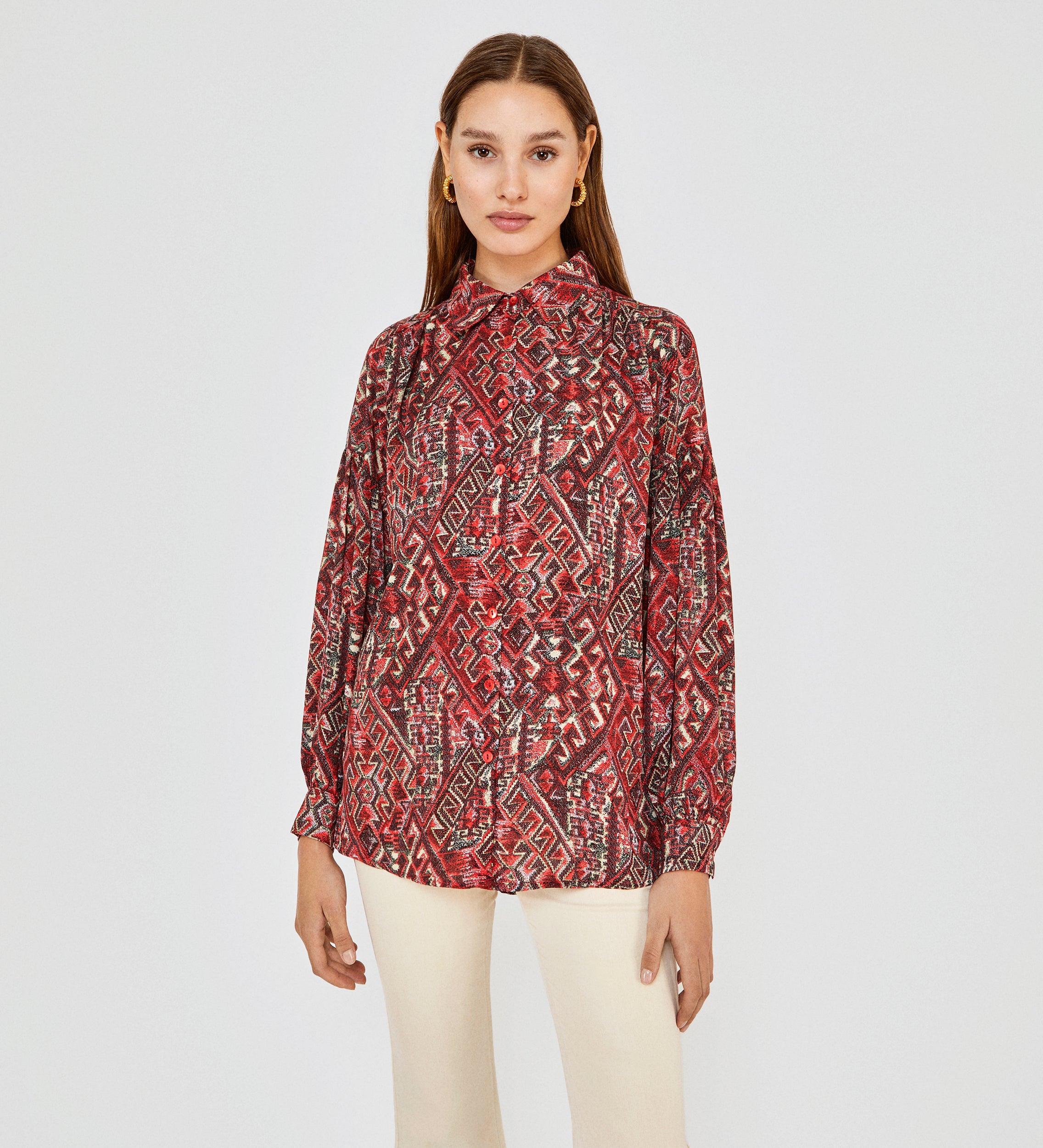 Printed blouse with puffed sleeves