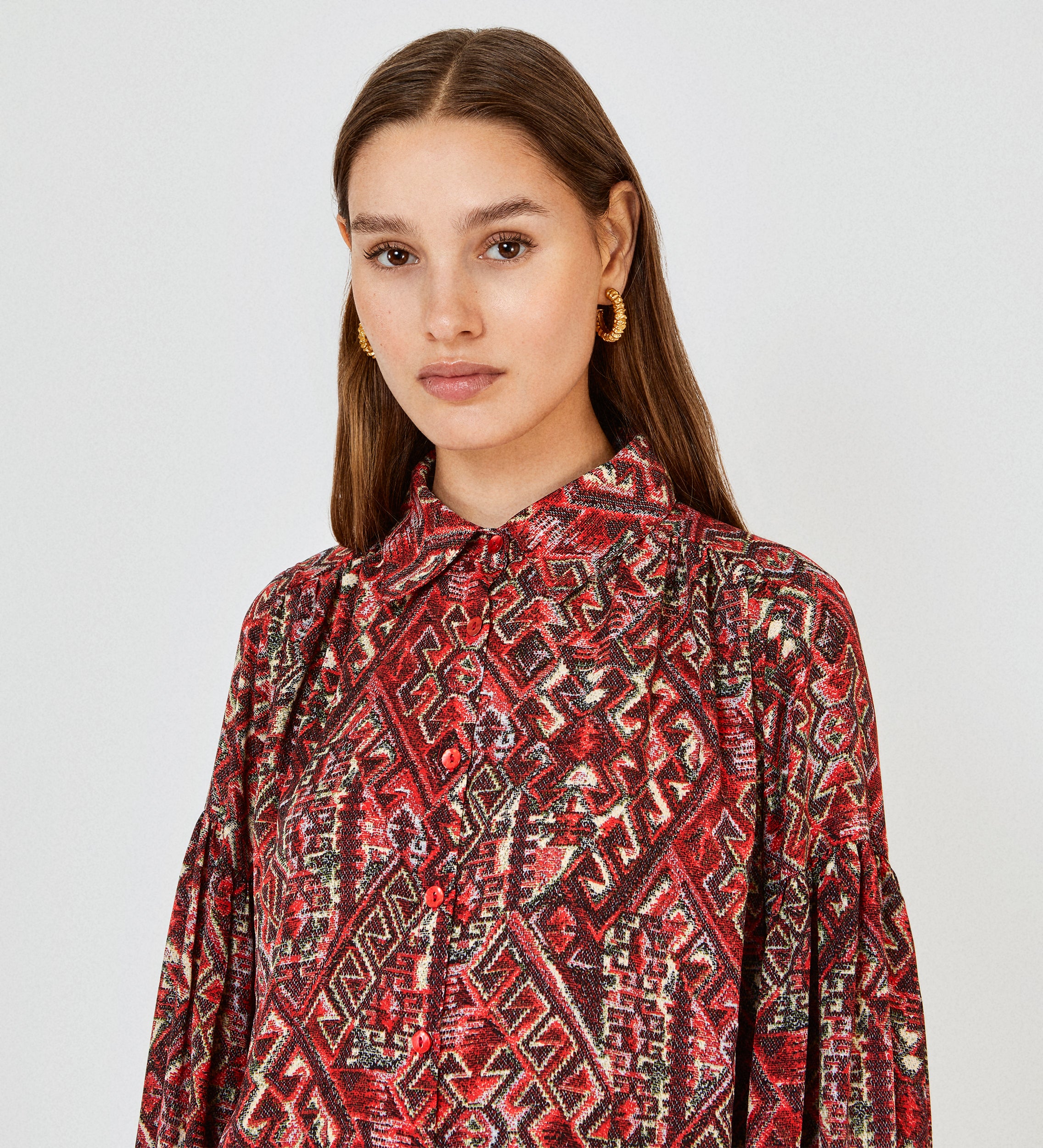 Printed blouse with puffed sleeves