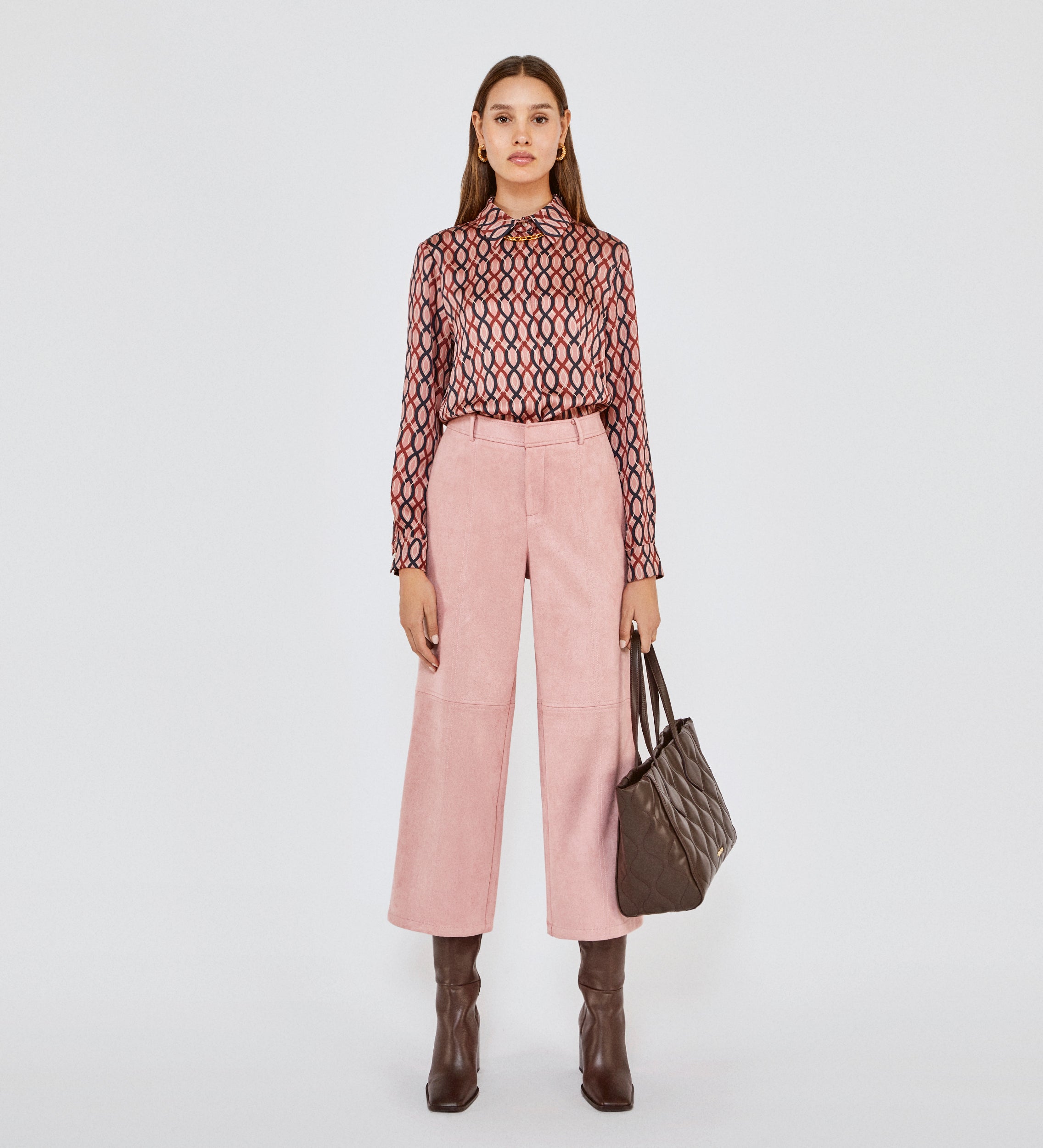 Cropped suede trousers