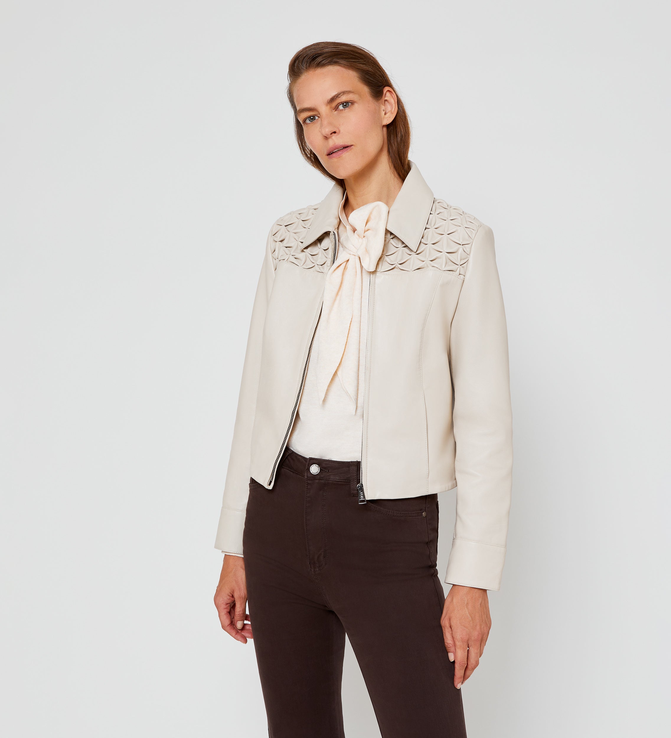 Nappa leather jacket with yoke