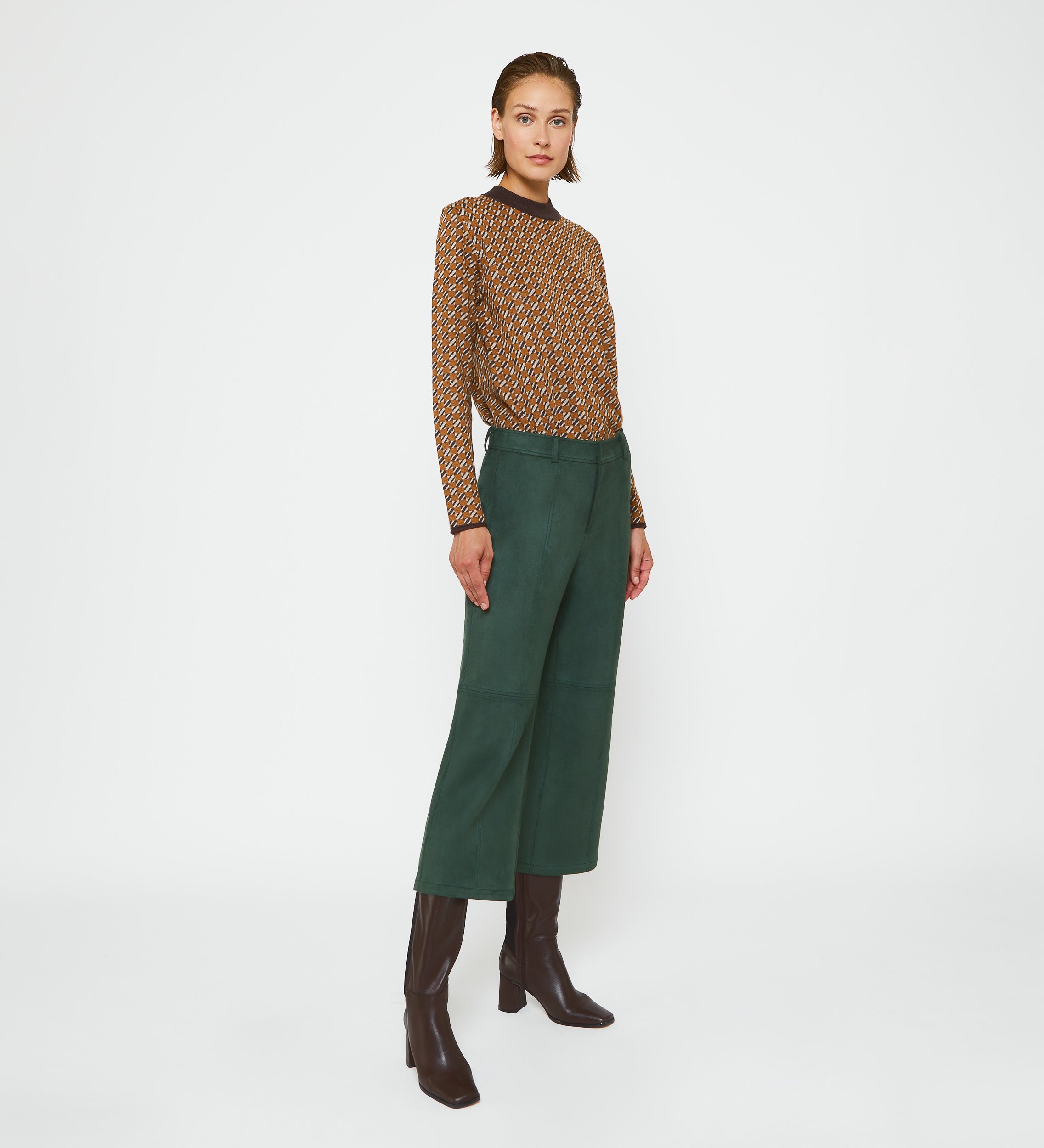 Cropped suede trousers
