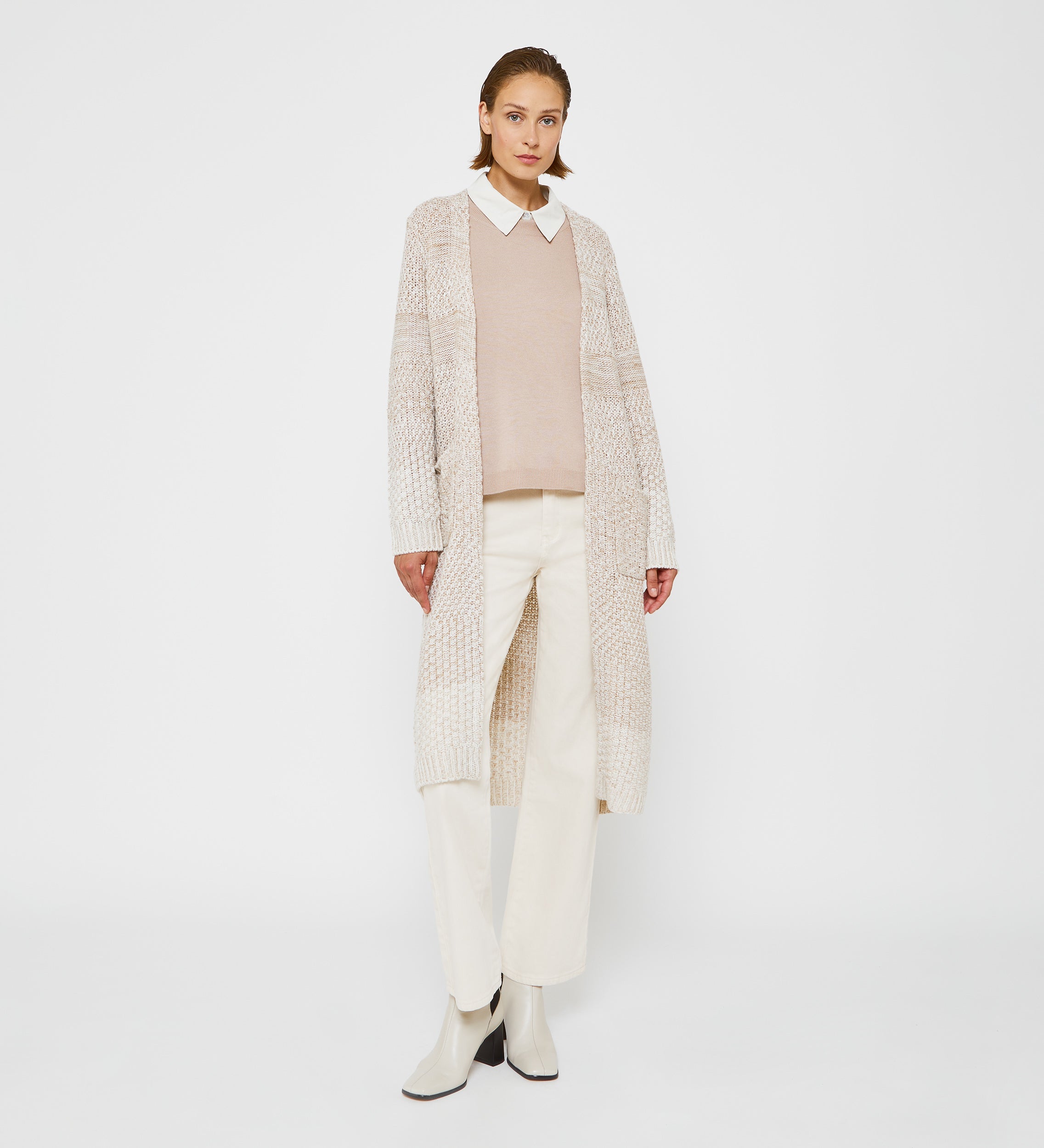 Textured long cardigan