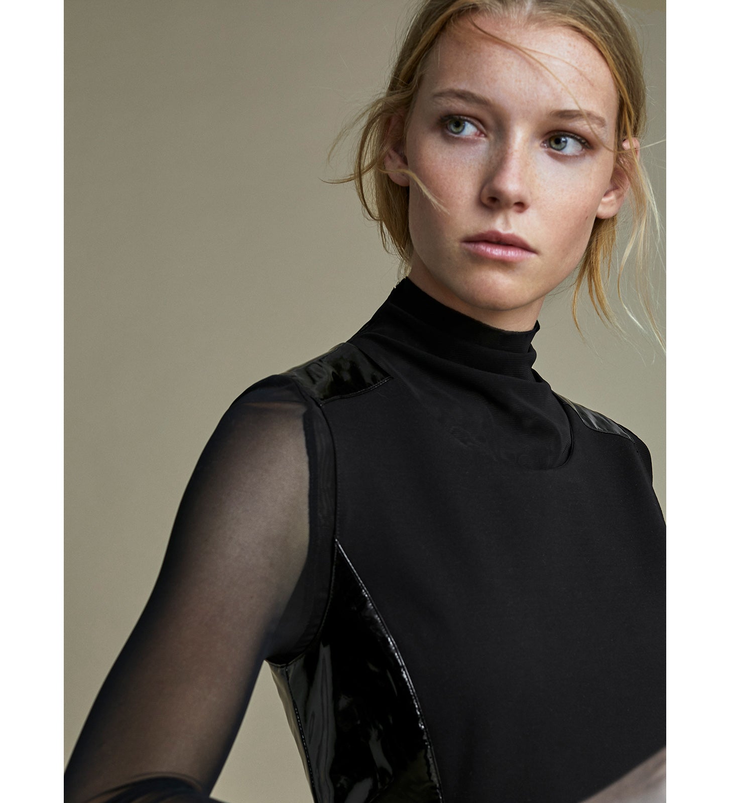 High neck t-shirt with transparencies