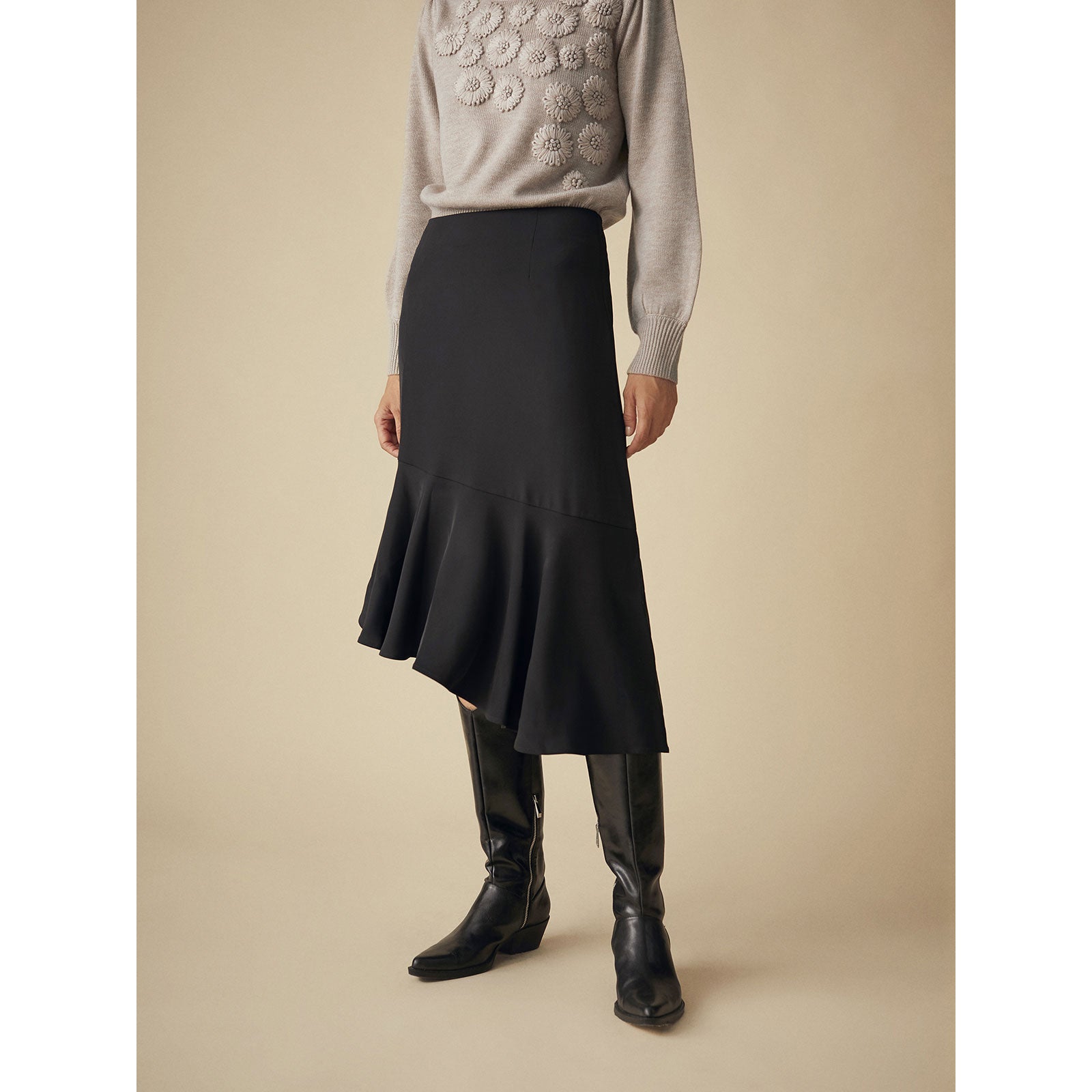Asymmetric ruffle skirt