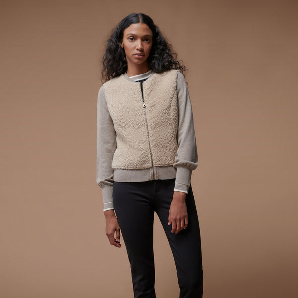 Bi-material fur effect cardigan