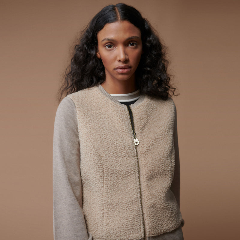 Bi-material fur effect cardigan