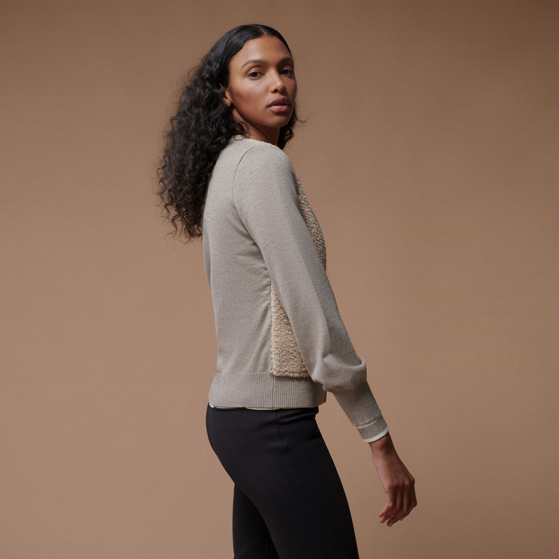 Bi-material fur effect cardigan