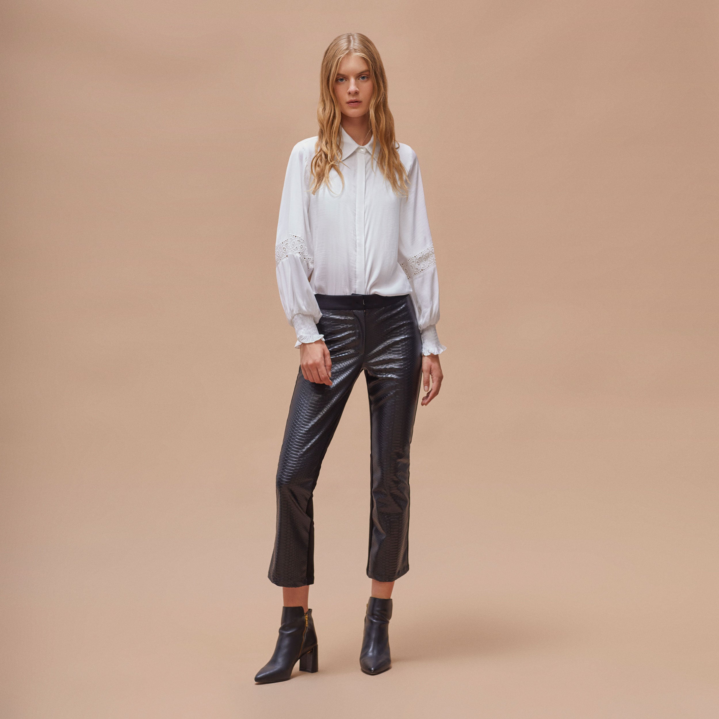 Textured eco-leather pants