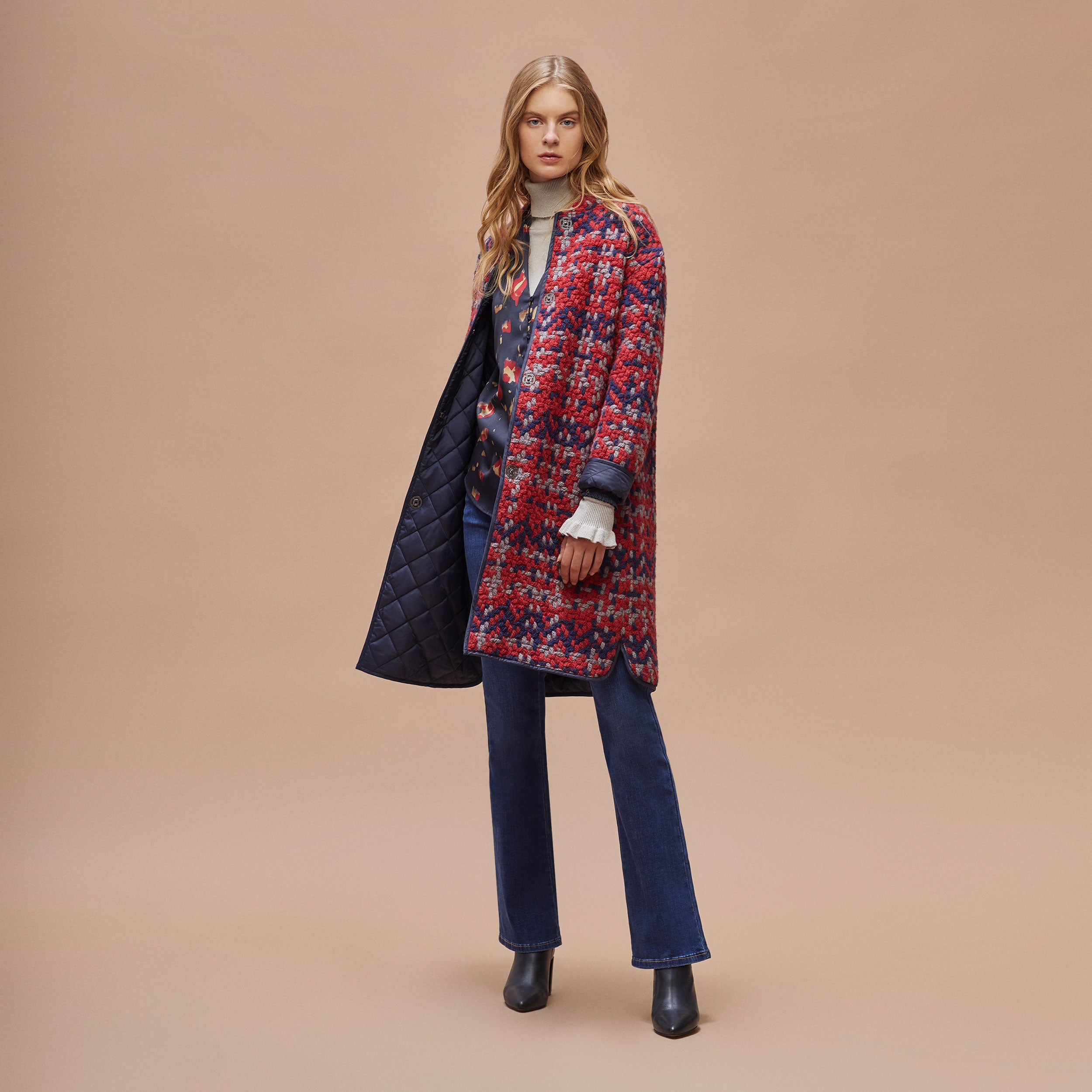 Textured plaid coat