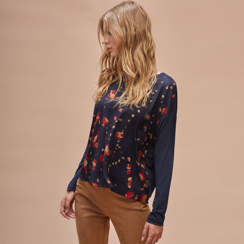 Camiseta bimateria estampada