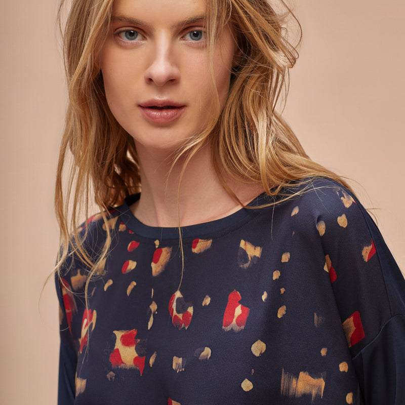 Camiseta bimateria estampada
