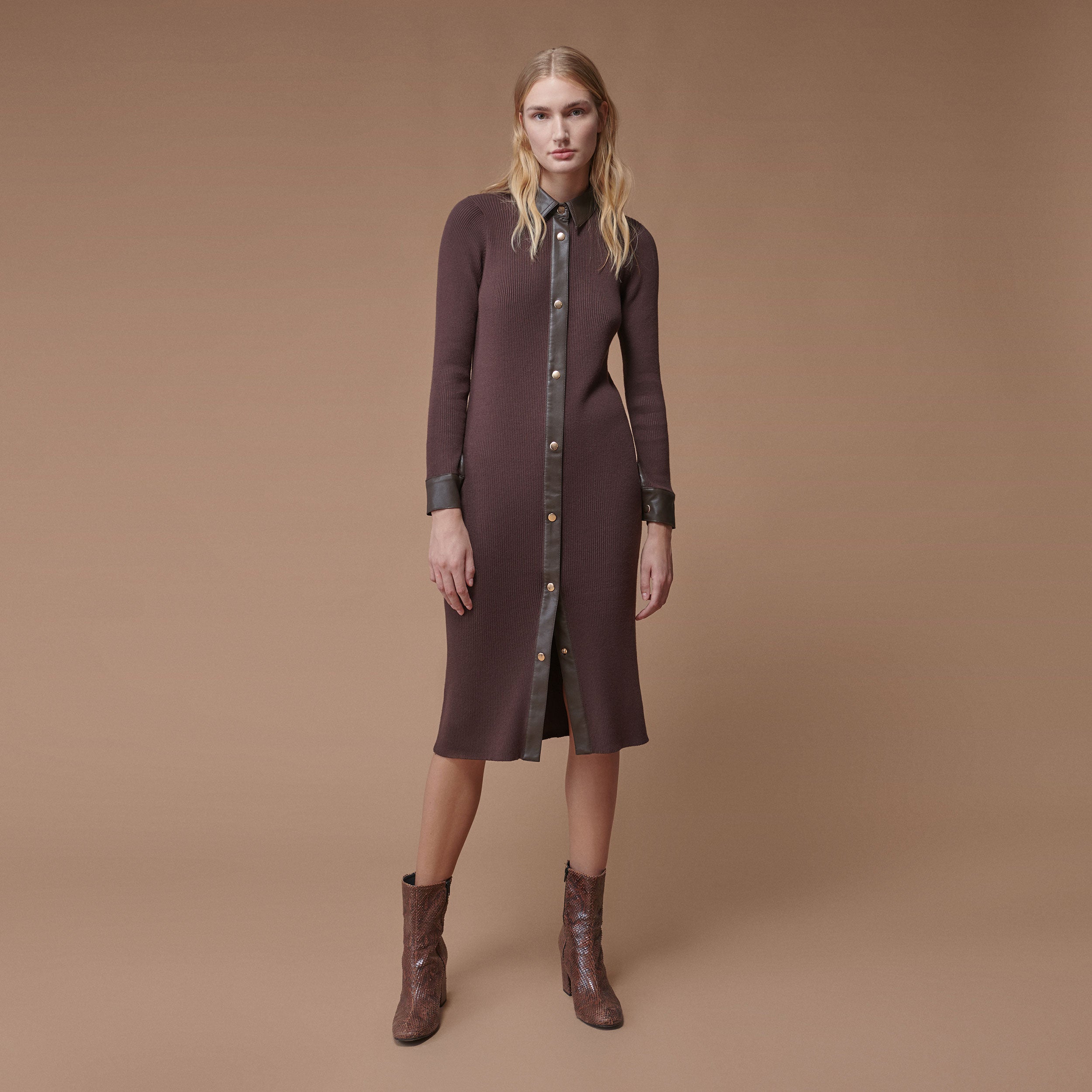 Eco-leather knitted dress