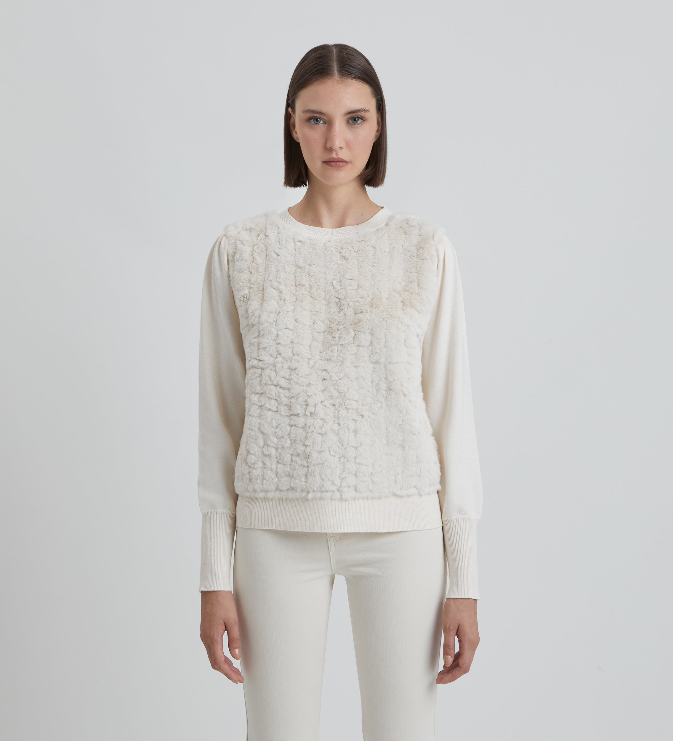 Two-material eco-fur sweater