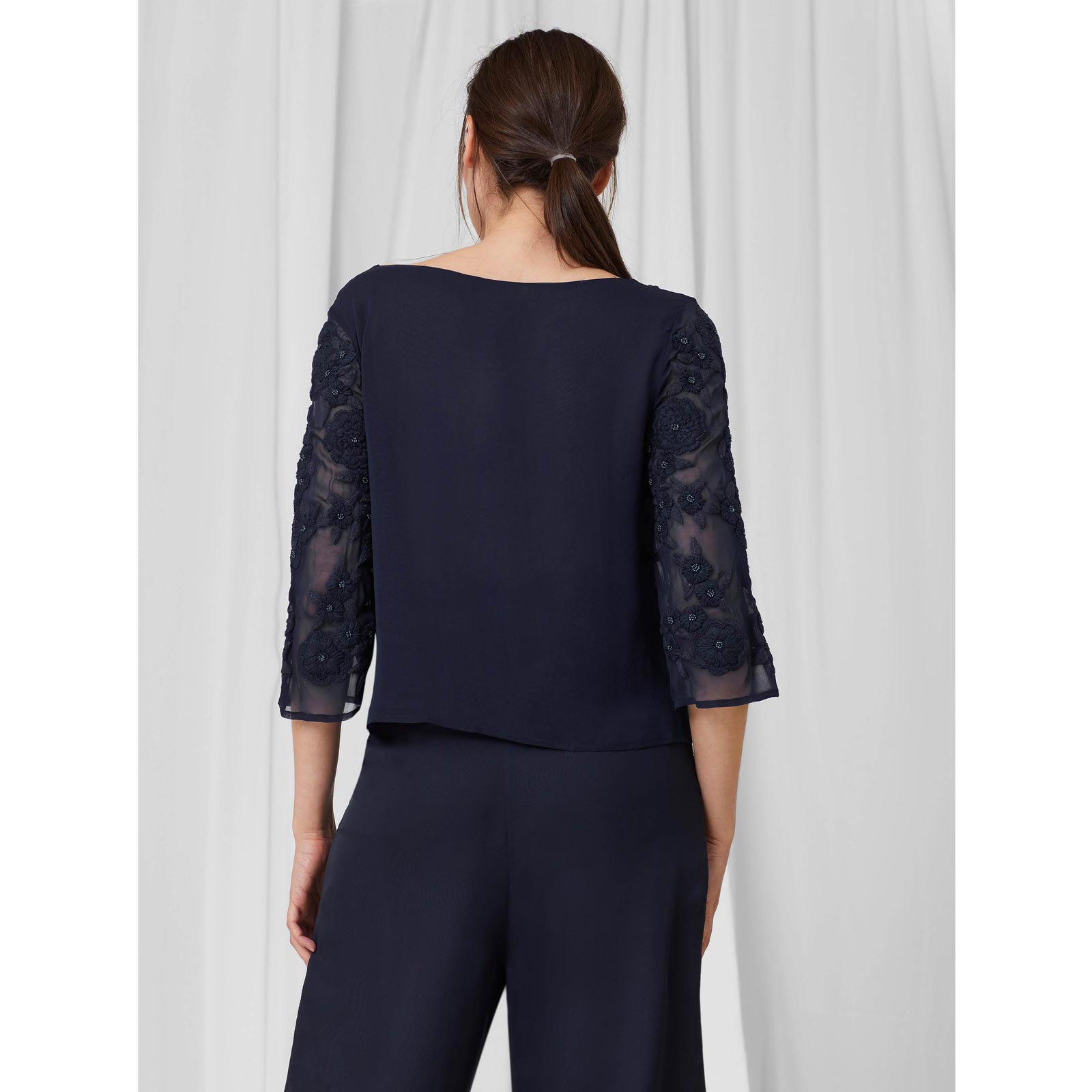 Chiffon and embroidered bamboo top