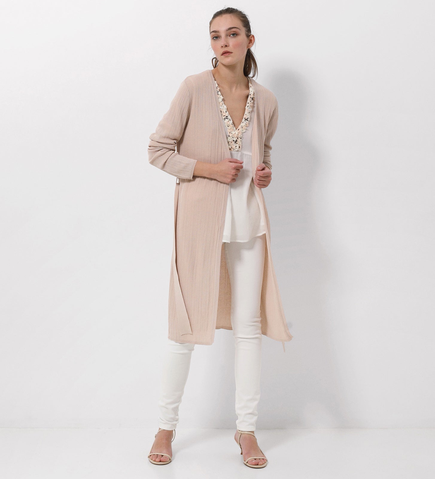 Belted knit cardigan