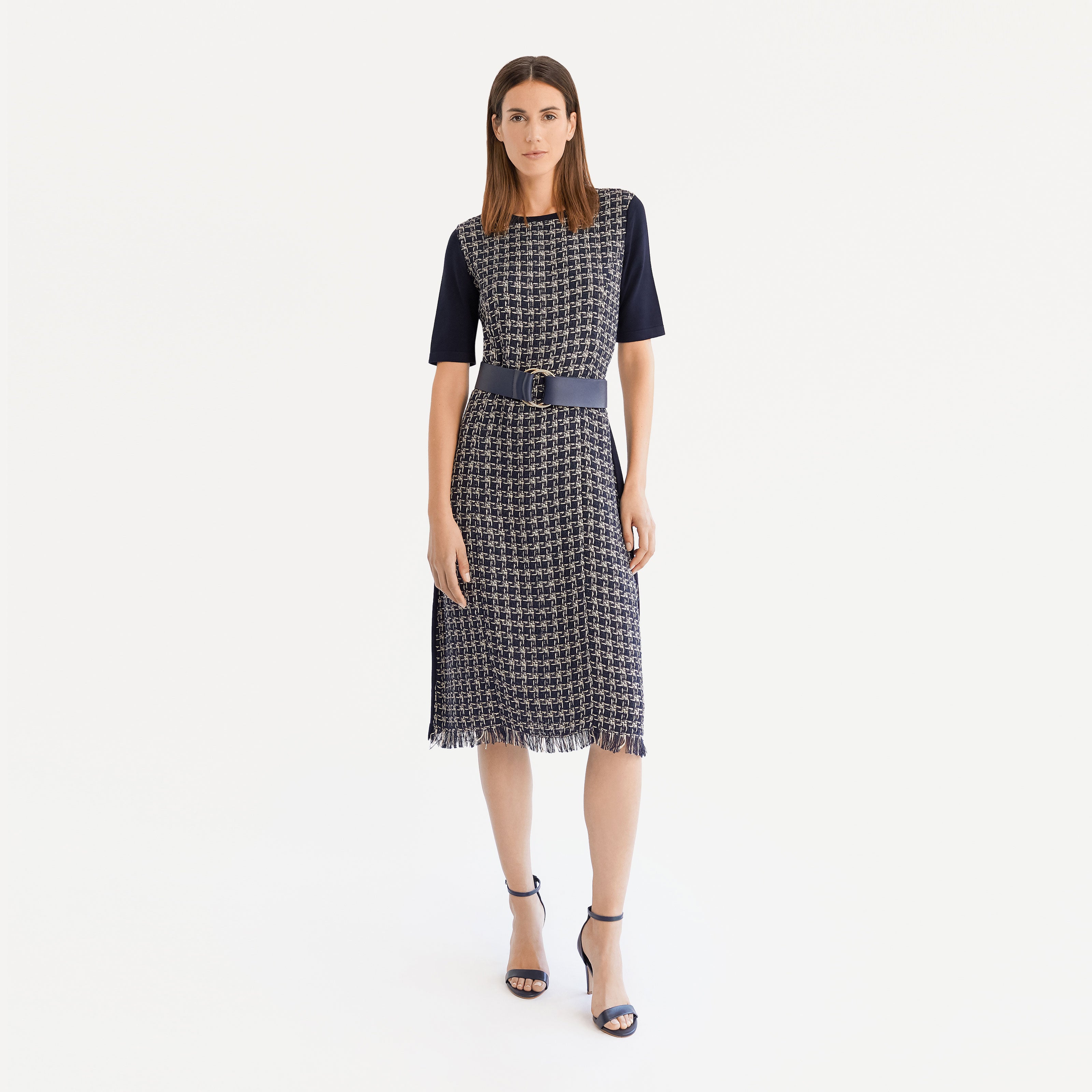 Long knit dress with tweed