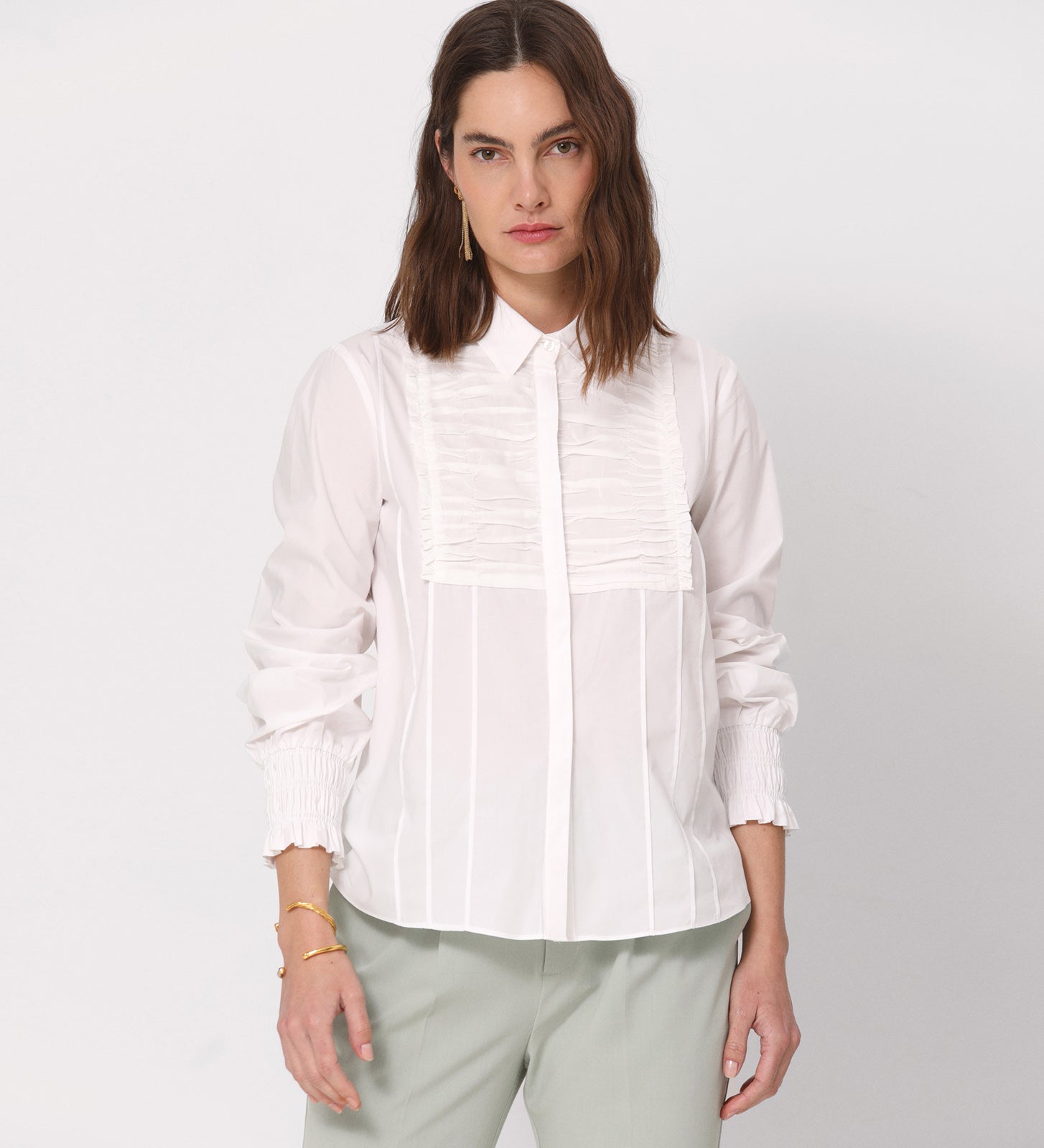 Voile shirt with ruffled pleats