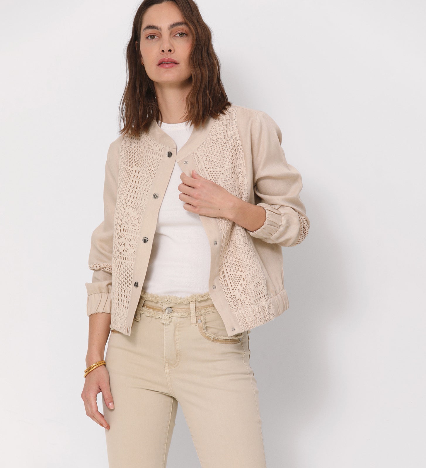 Chaqueta lino crochet