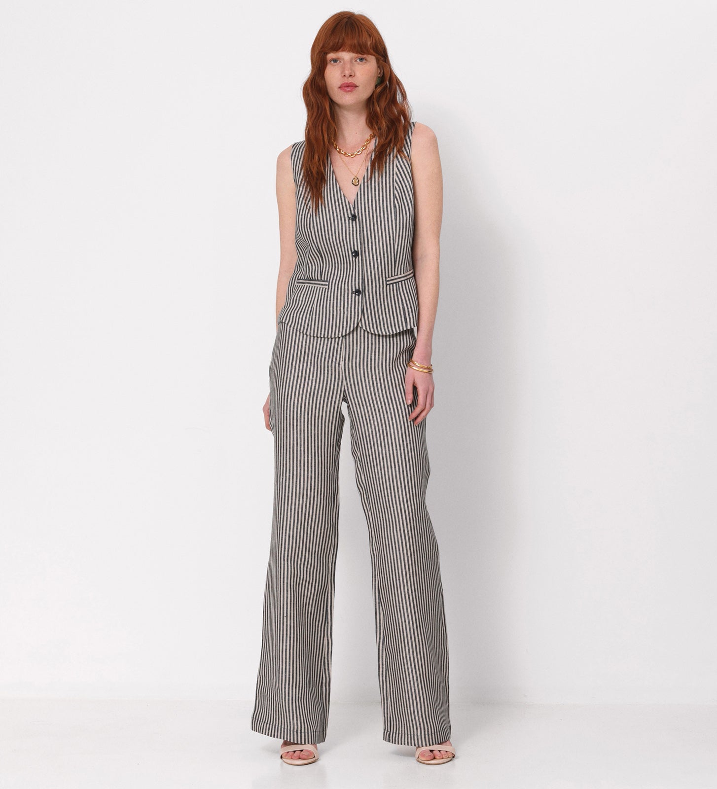 Pantalón lino rayas