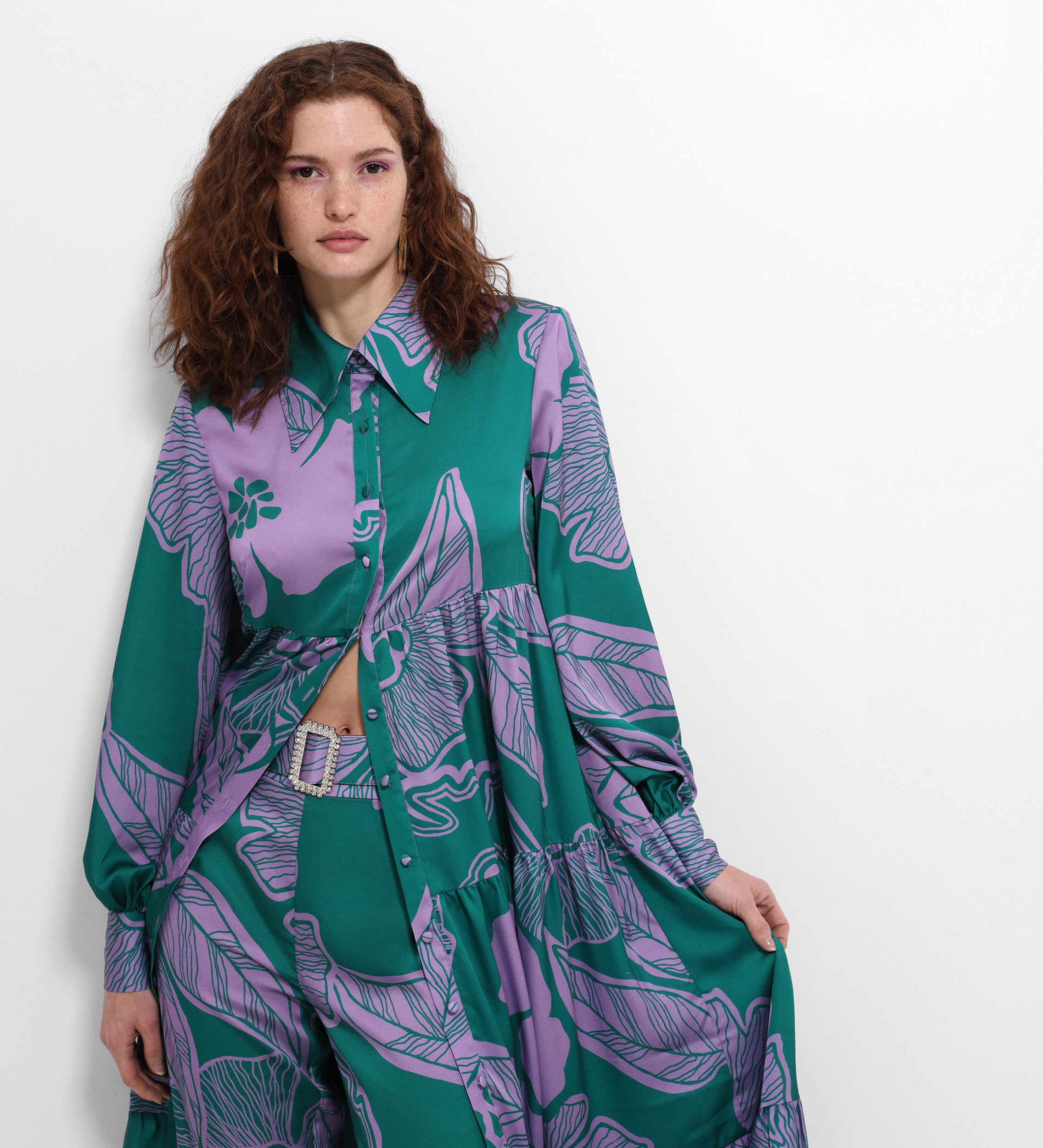 Robe chemise satinée