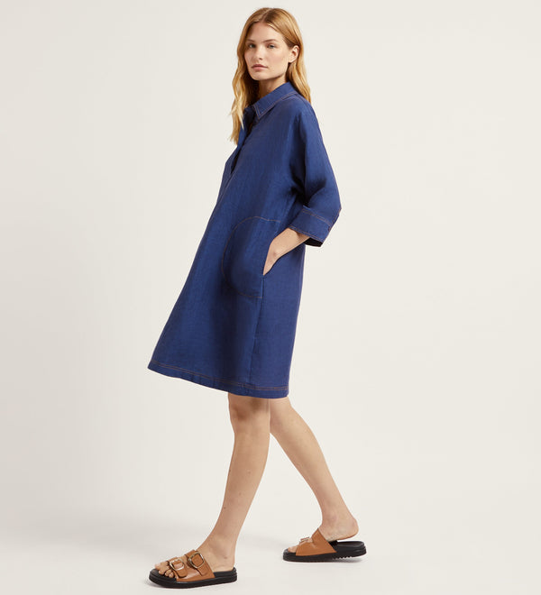 Vestido corto camisero lino