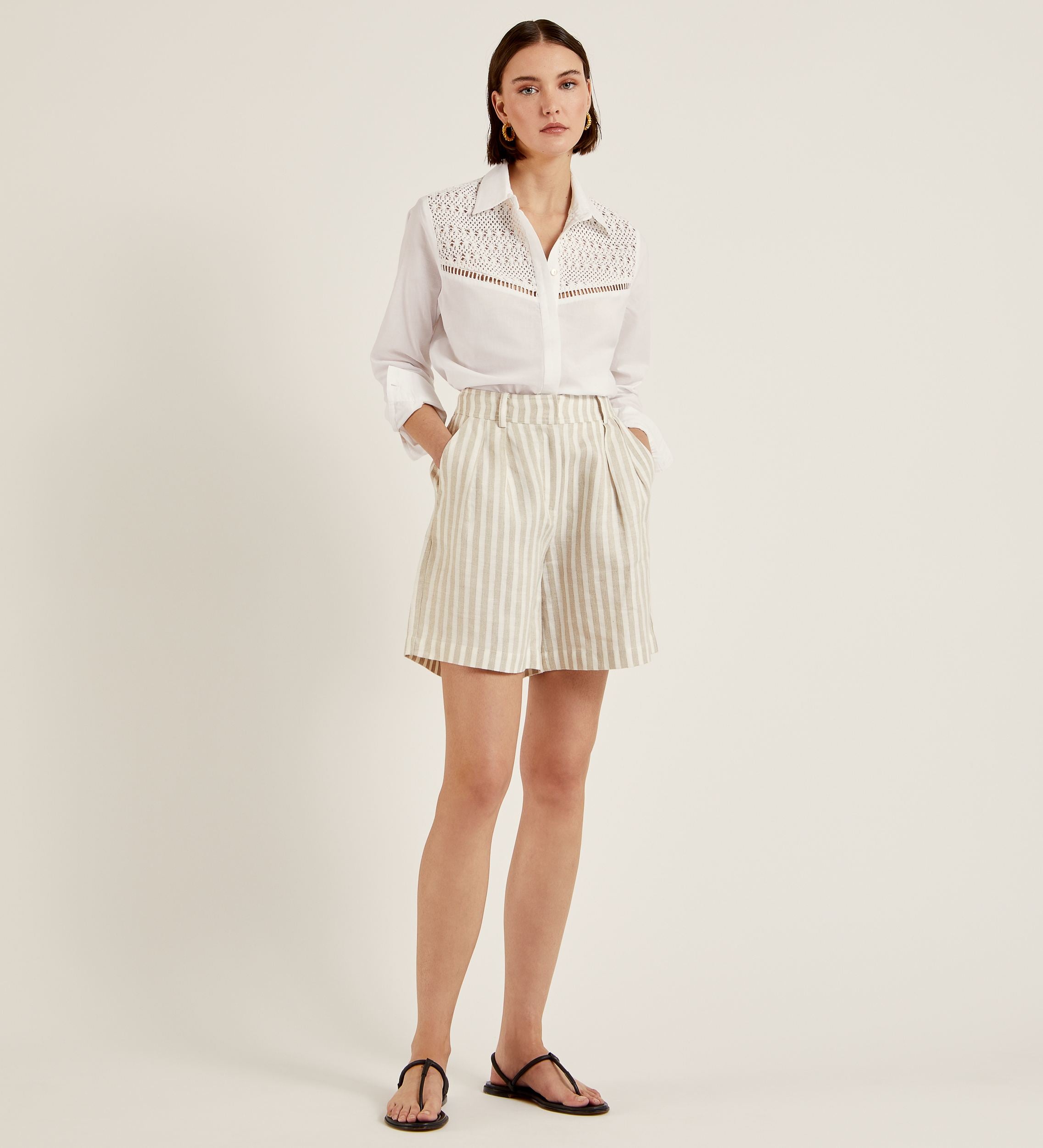 Striped linen shorts