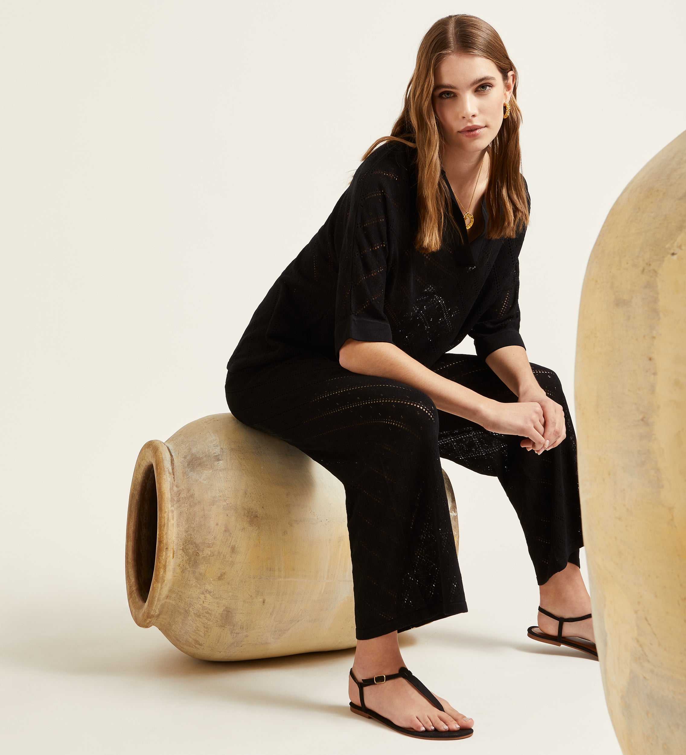 Openwork knit trousers