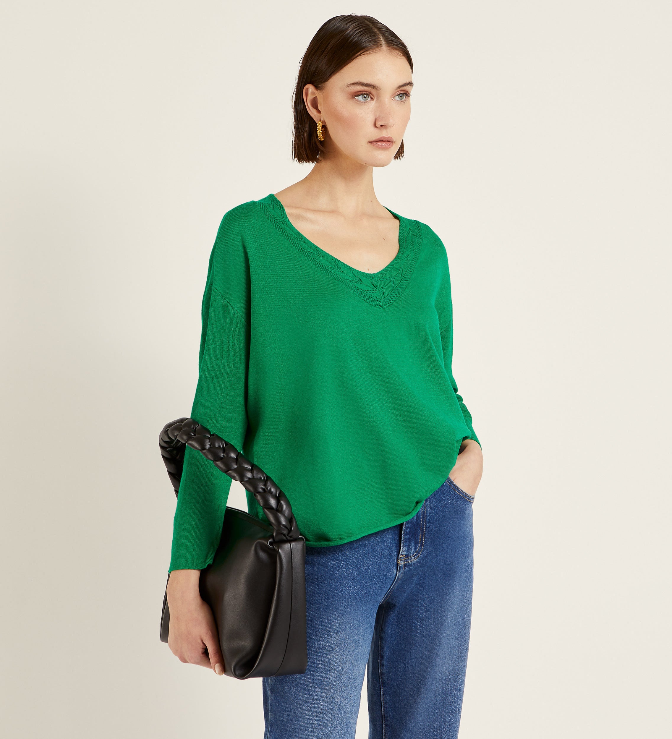 Openwork V-neck sweater