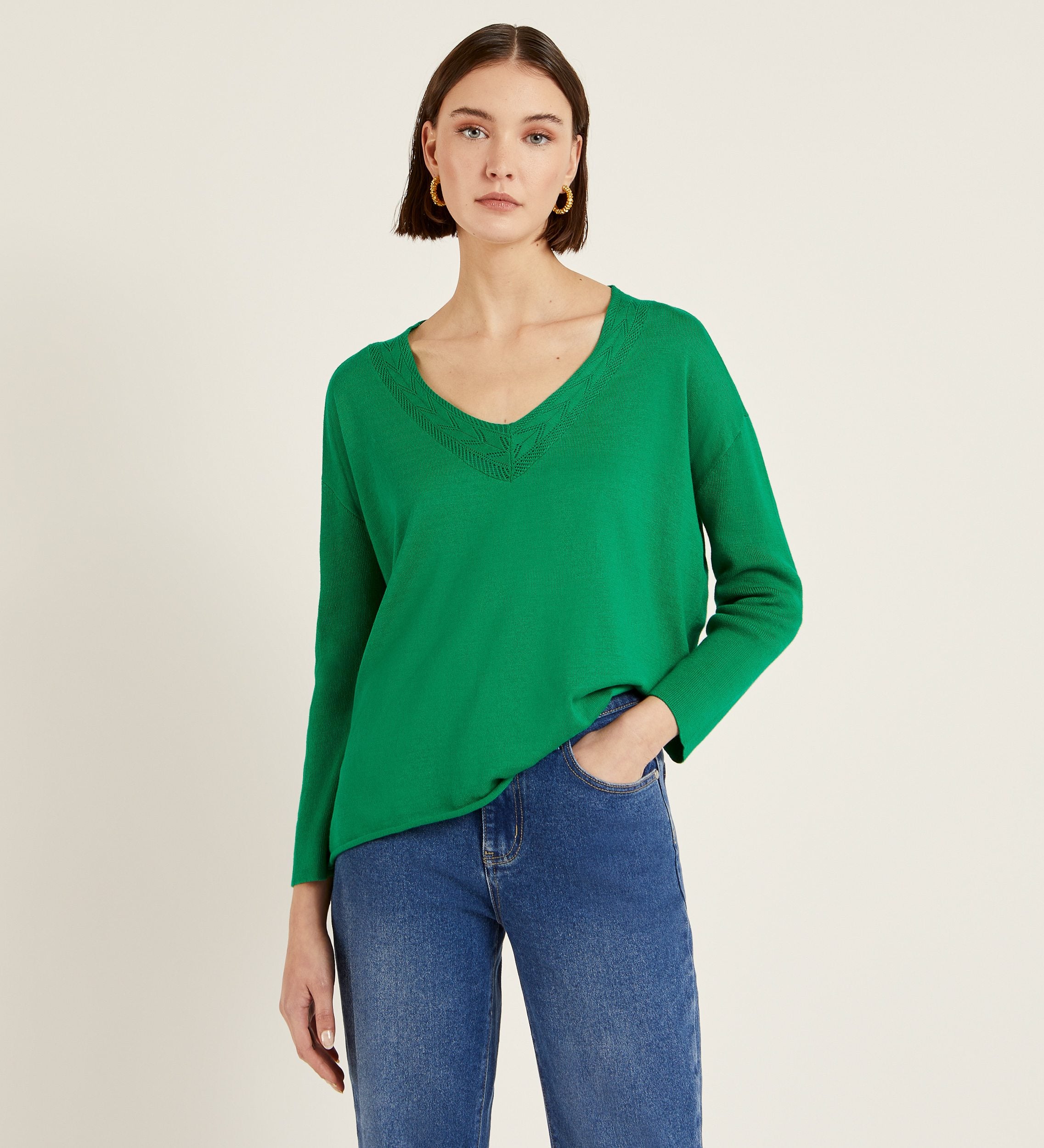 Openwork V-neck sweater