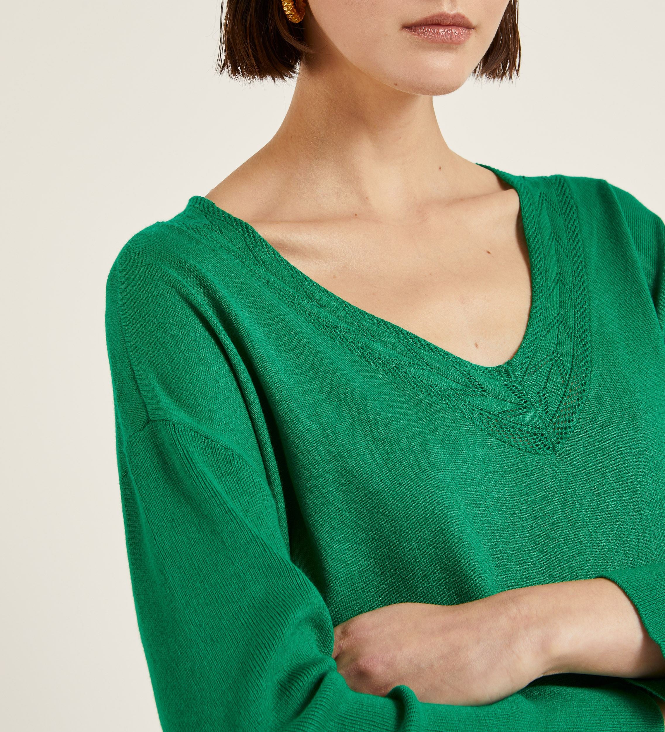 Openwork V-neck sweater