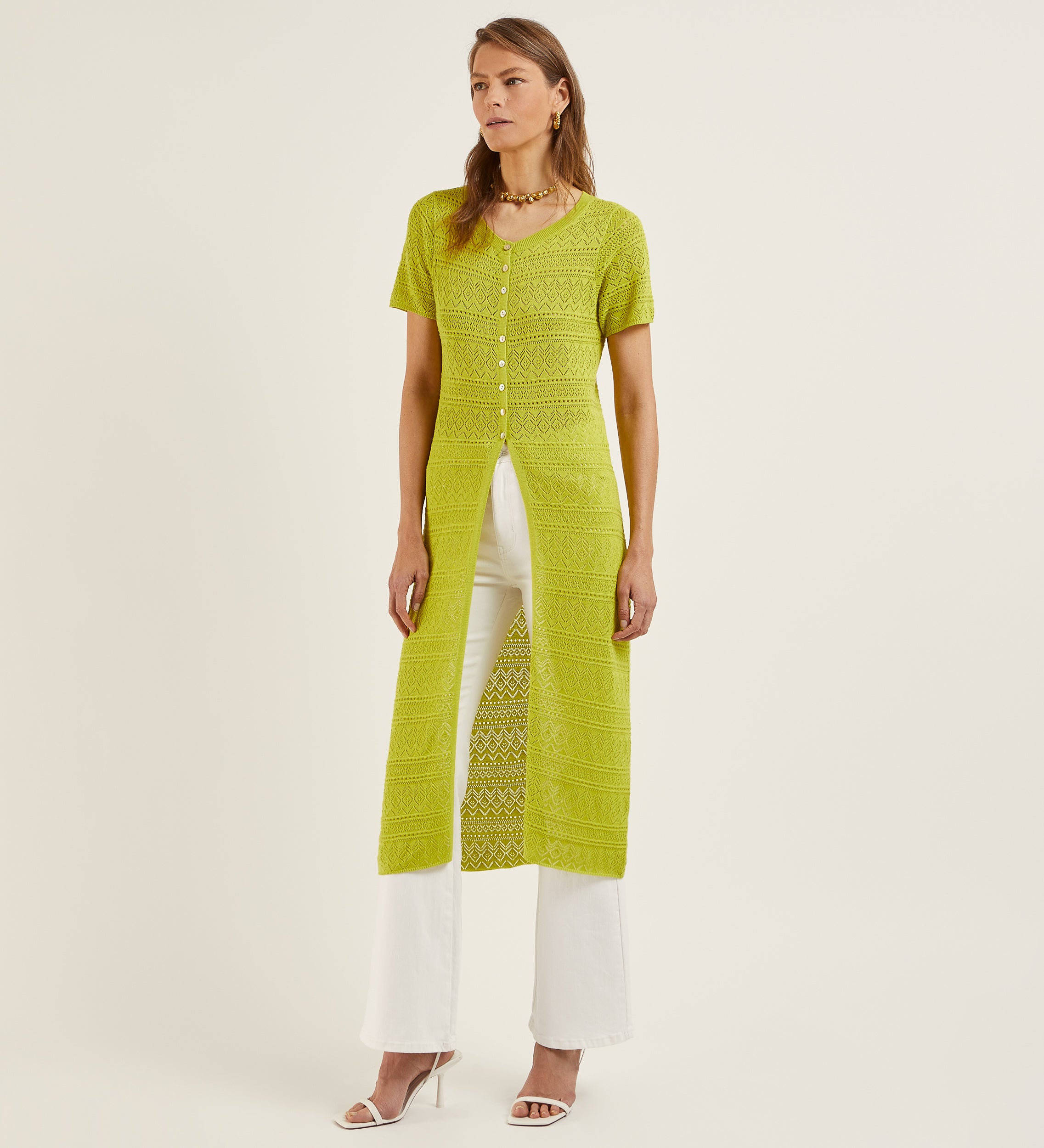 Top long en maille ajourée