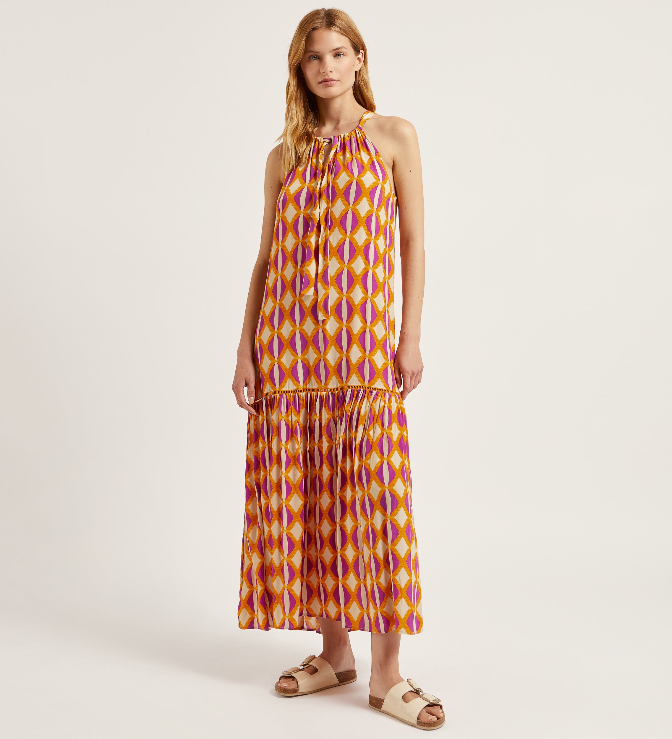 Vestido largo halter estampado