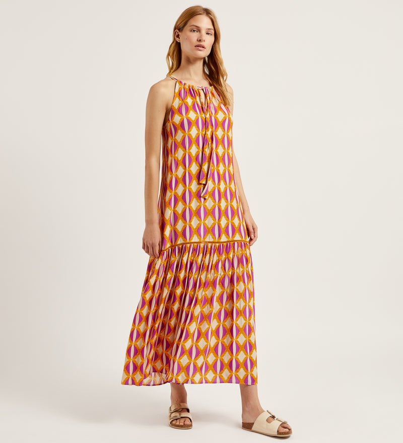 Vestido largo halter estampado