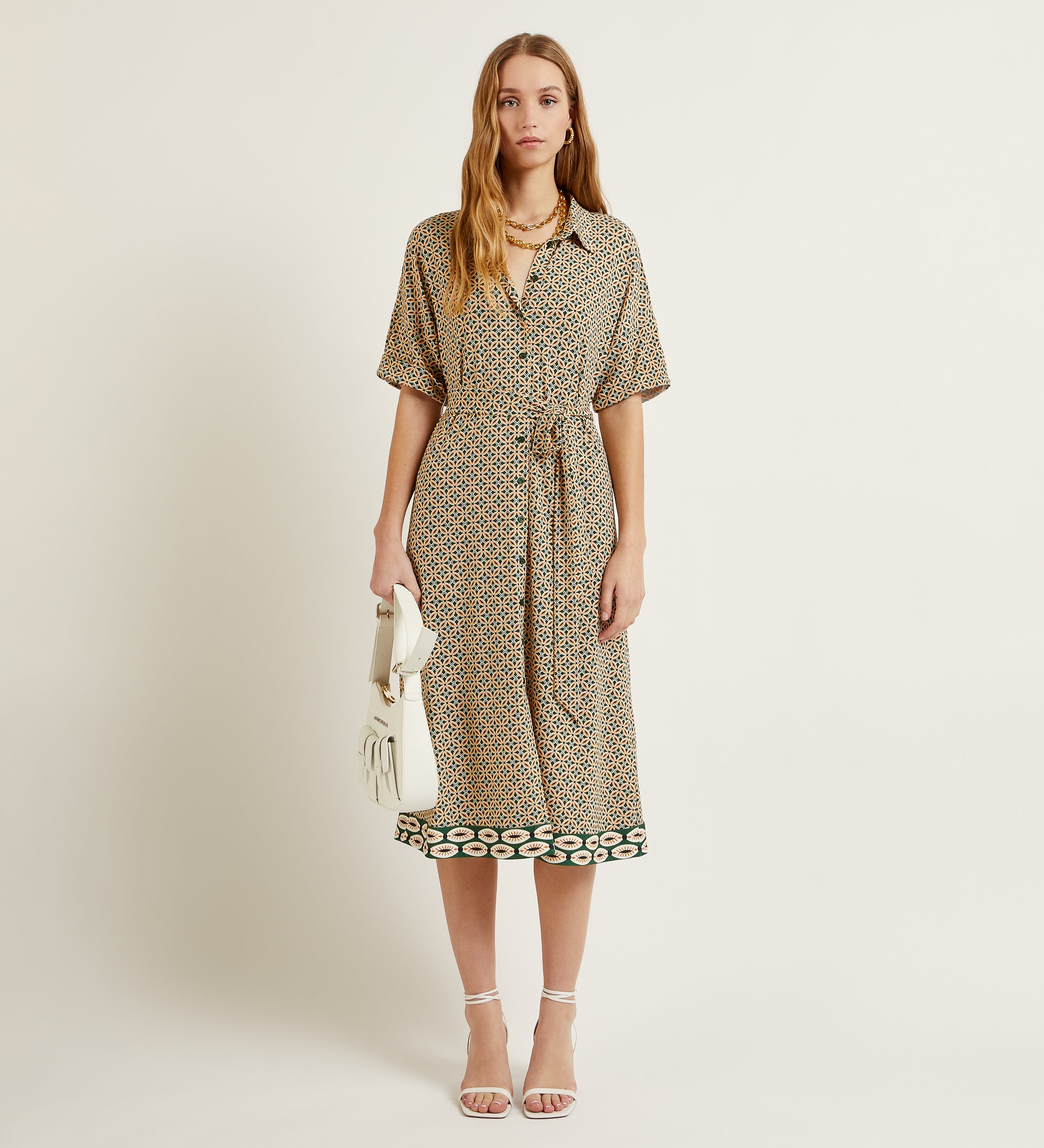 Printed knit shirt dress