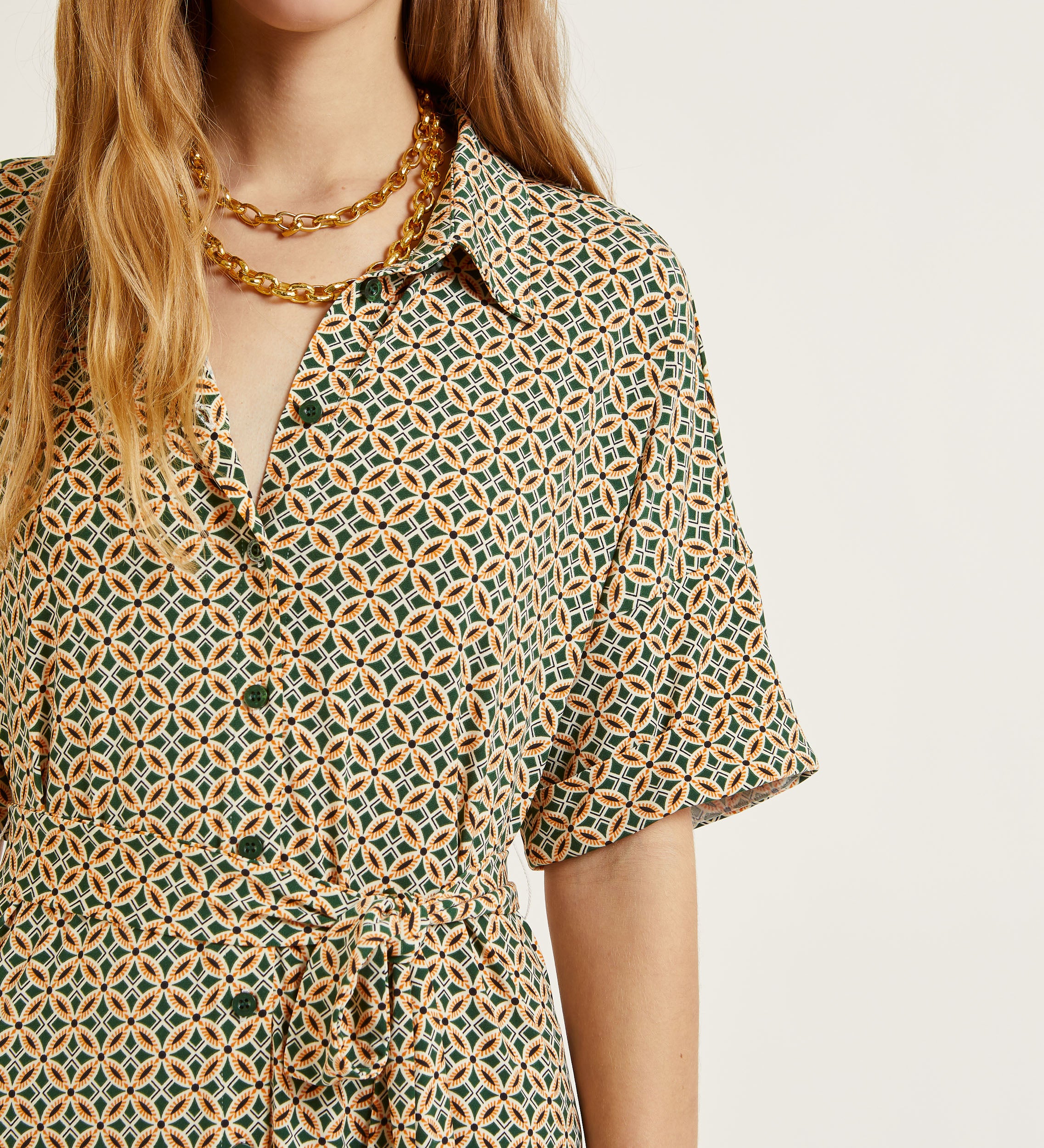 Printed knit shirt dress
