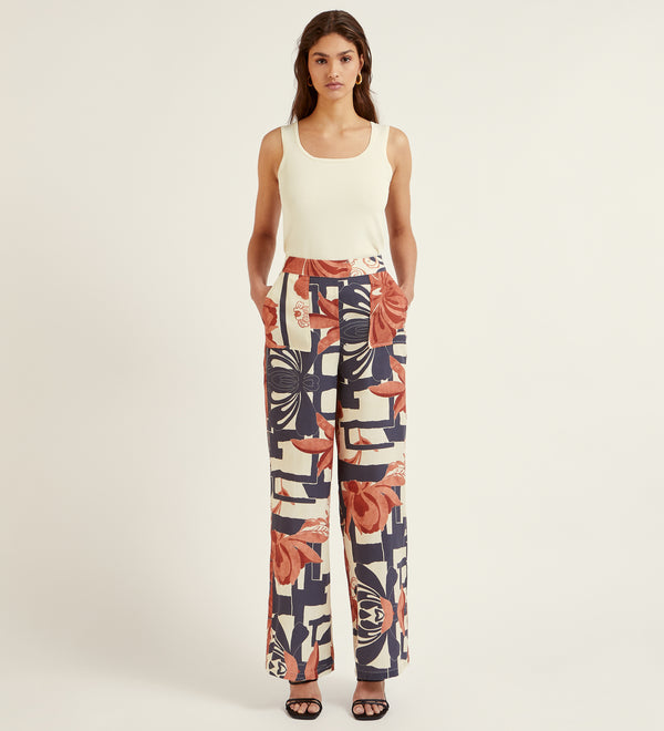 Flowy printed linen trousers
