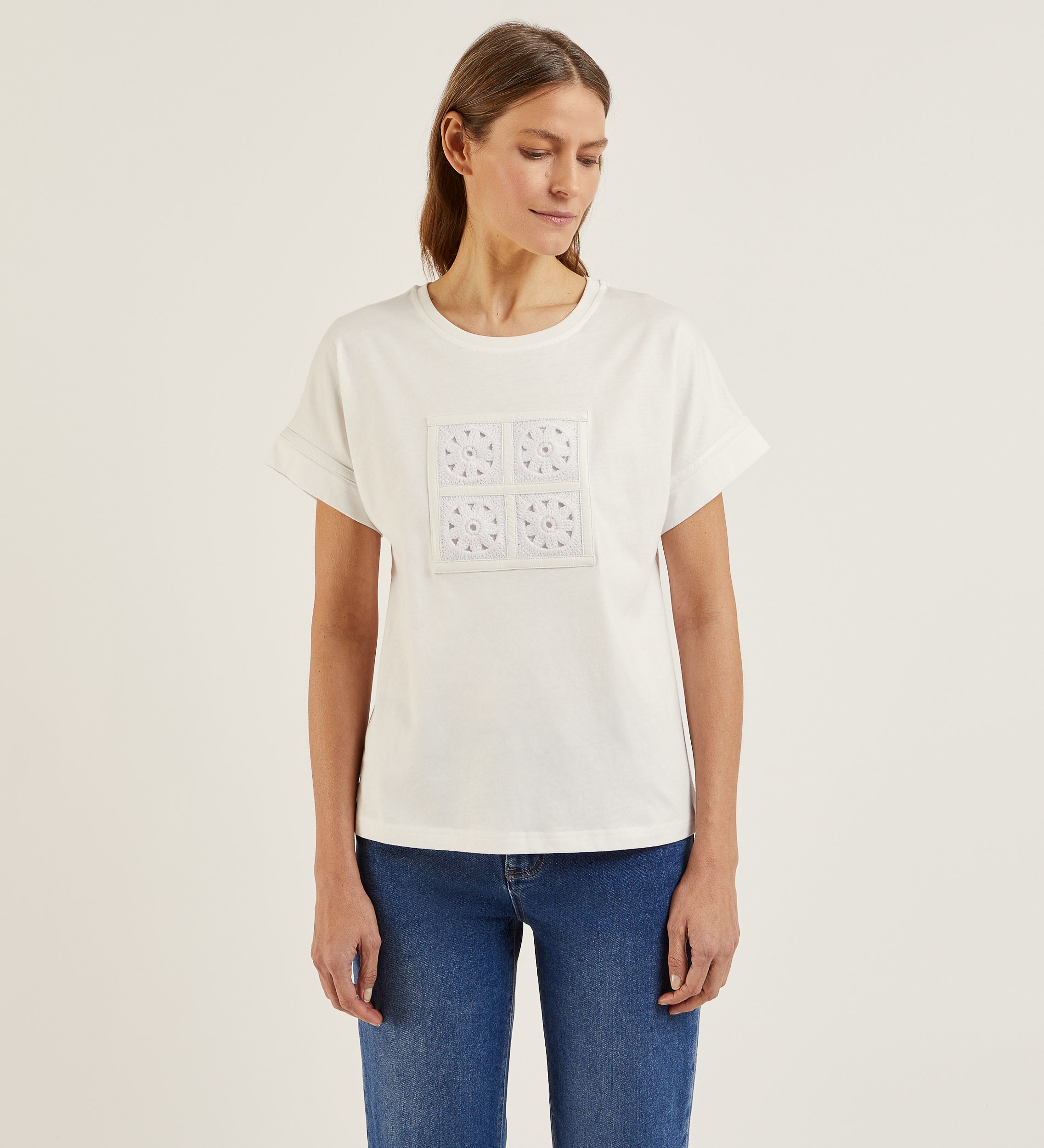 Camiseta algodon detalle macrame