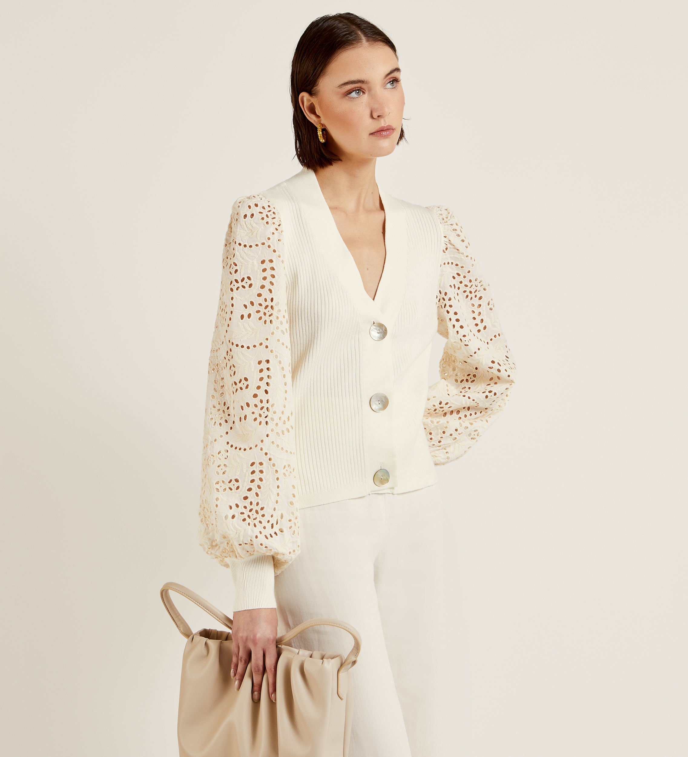 Embroidered sleeves cardigan