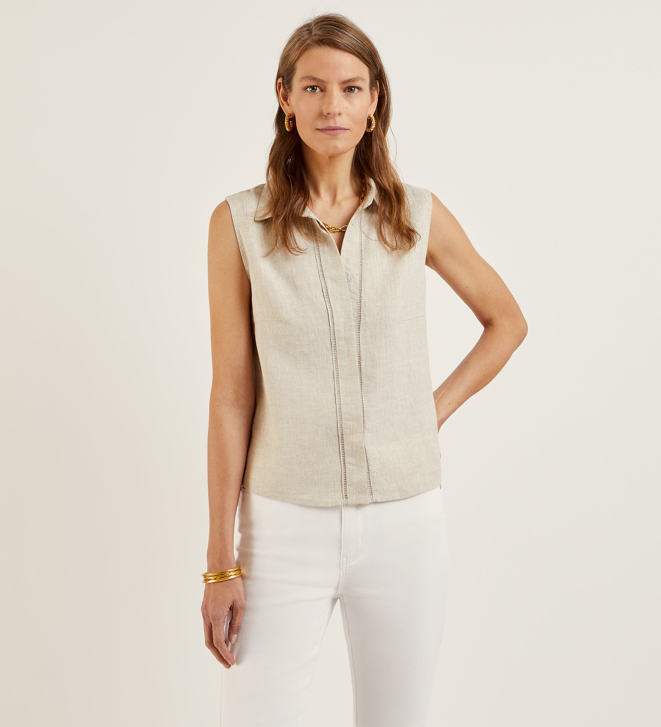 Knit top with linen