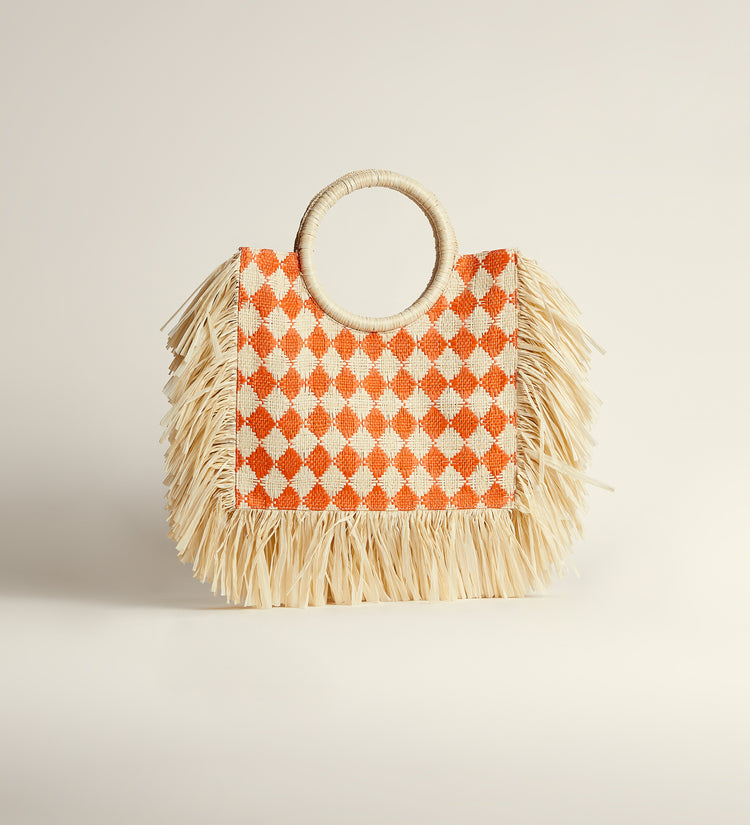 Fringed raffia bag