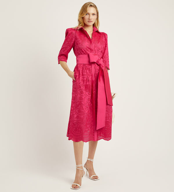 Embroidered midi shirt dress